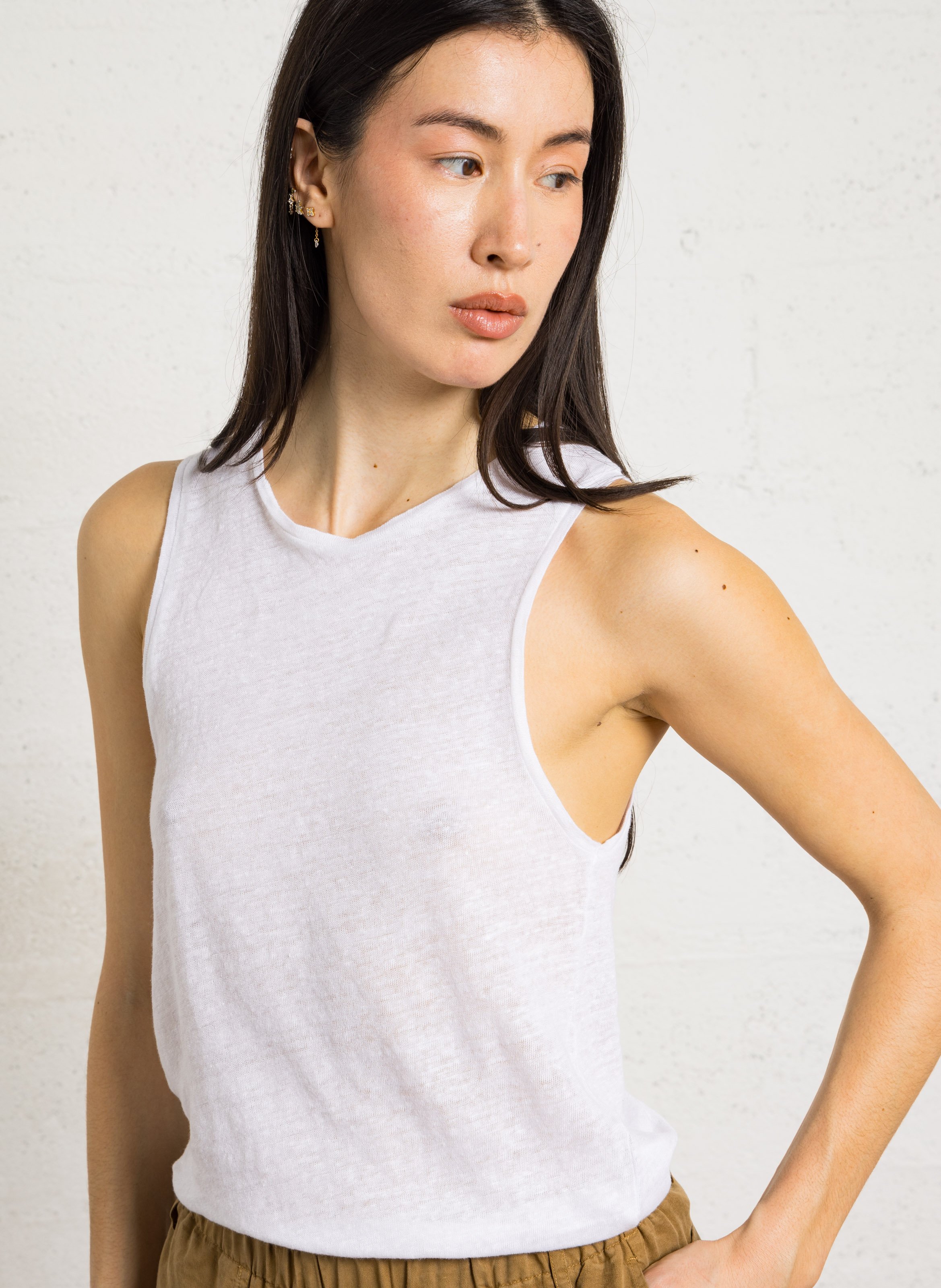 Débardeur chiné col rond en lin HOD PARIS Blanc