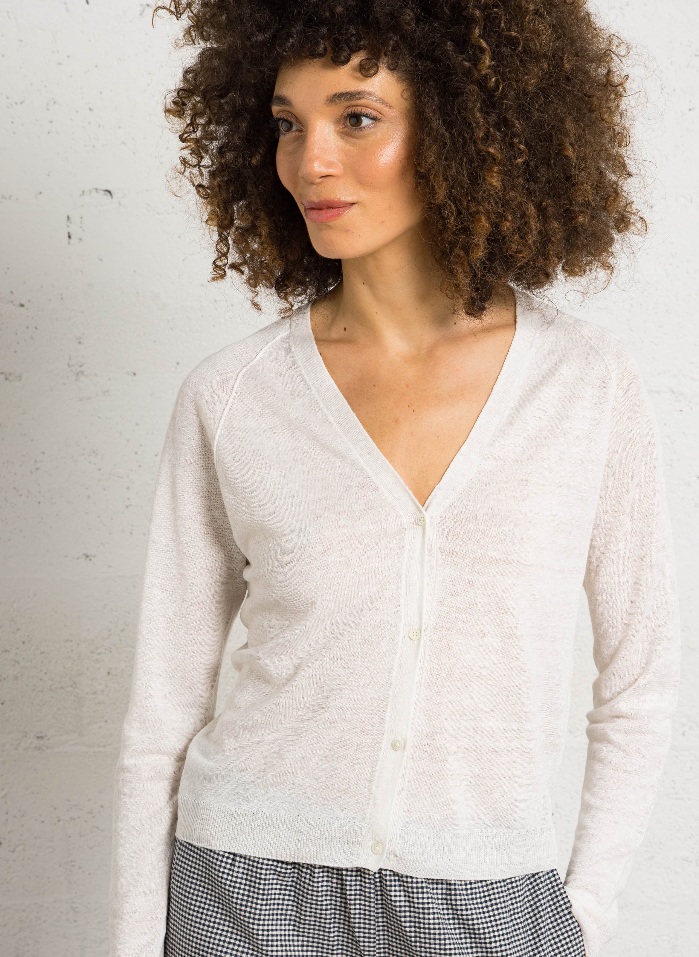 Gilet ajusté col V en lin HARTFORD Multicolore