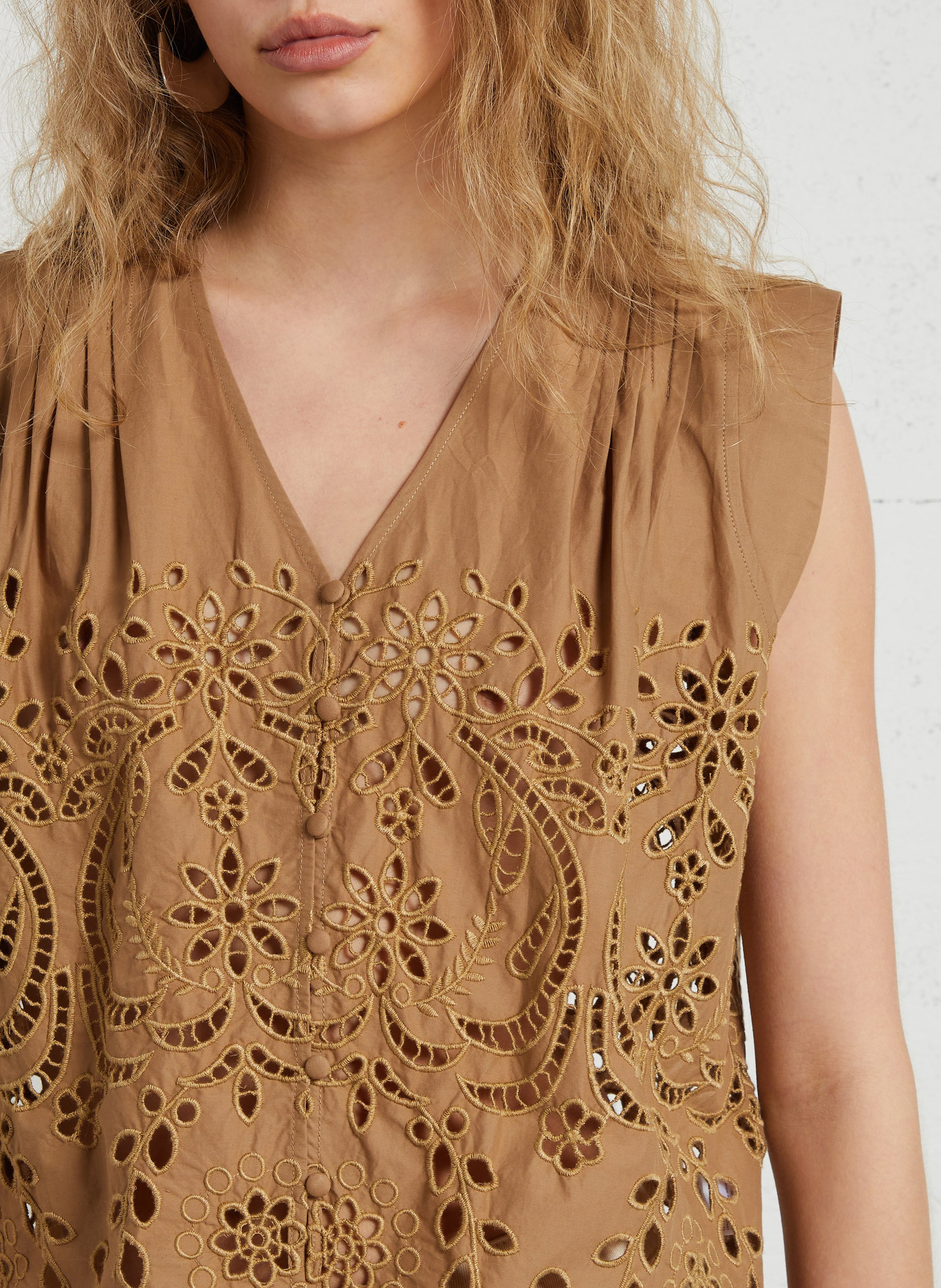 V-neck cotton blouse BERENICE Brown