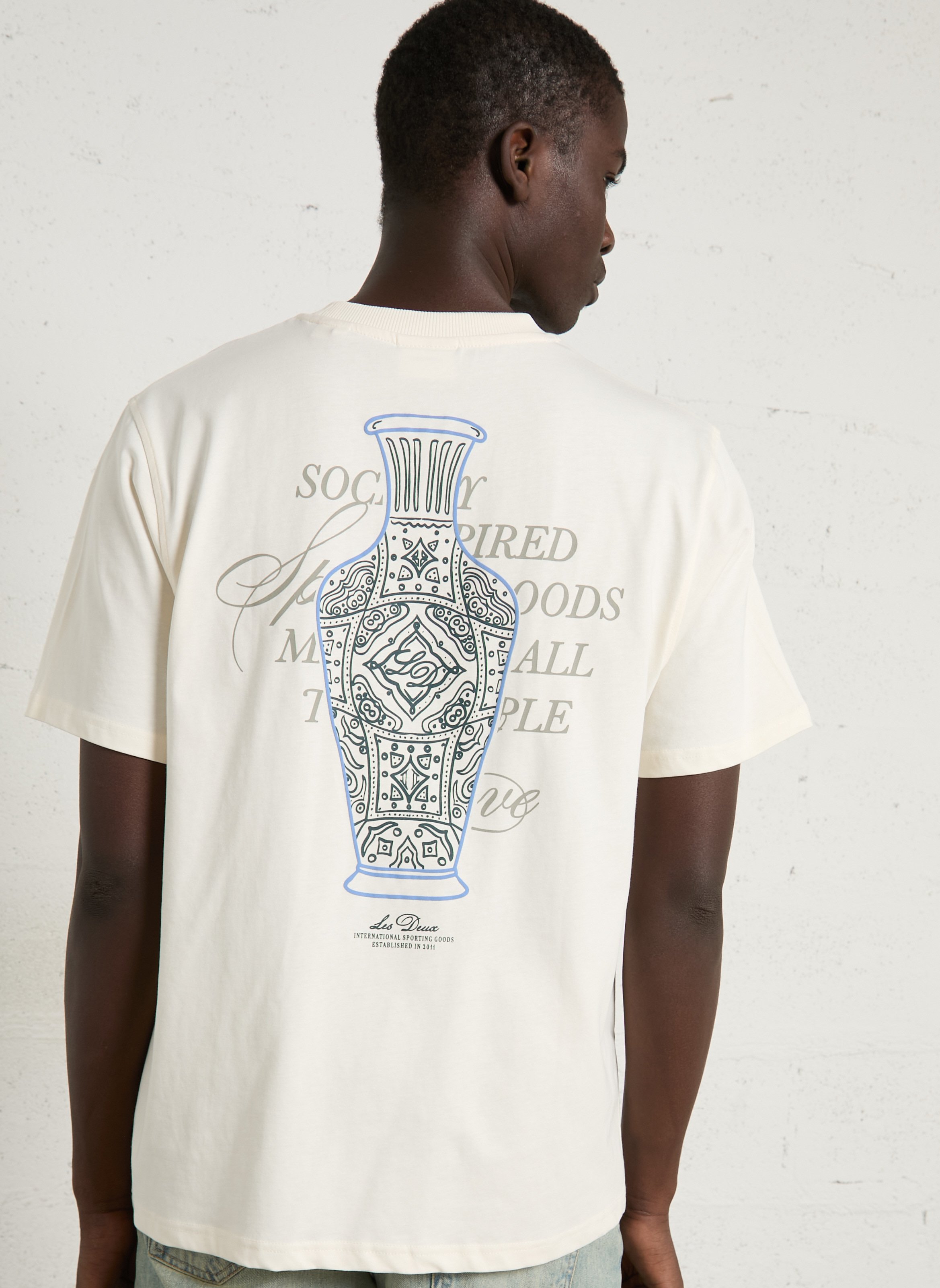 Tee-shirt droit col rond sérigraphié en coton organique LES DEUX Beige