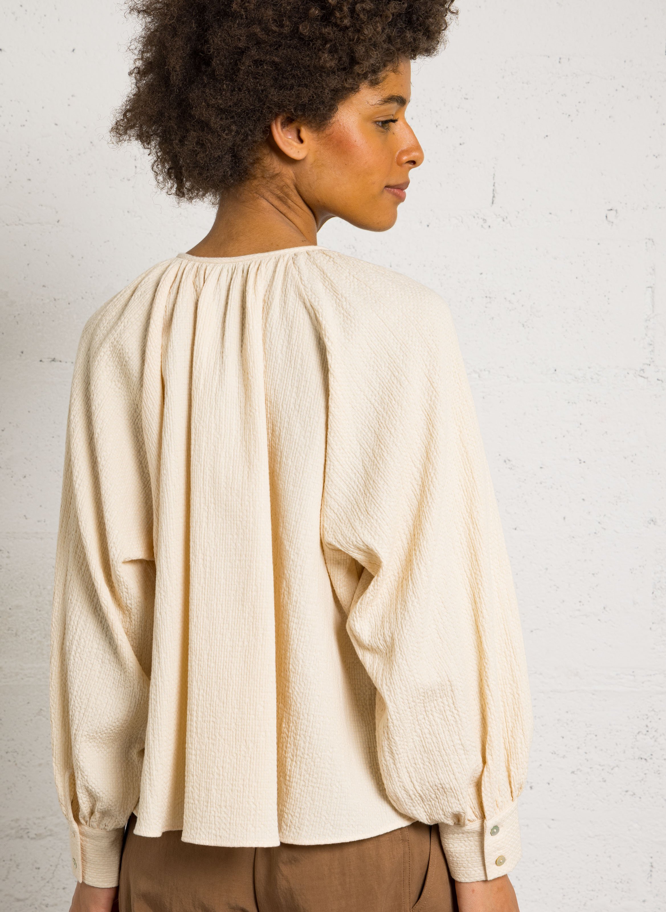 Oversize cotton round-neck blouse BELLEPIECE Beige