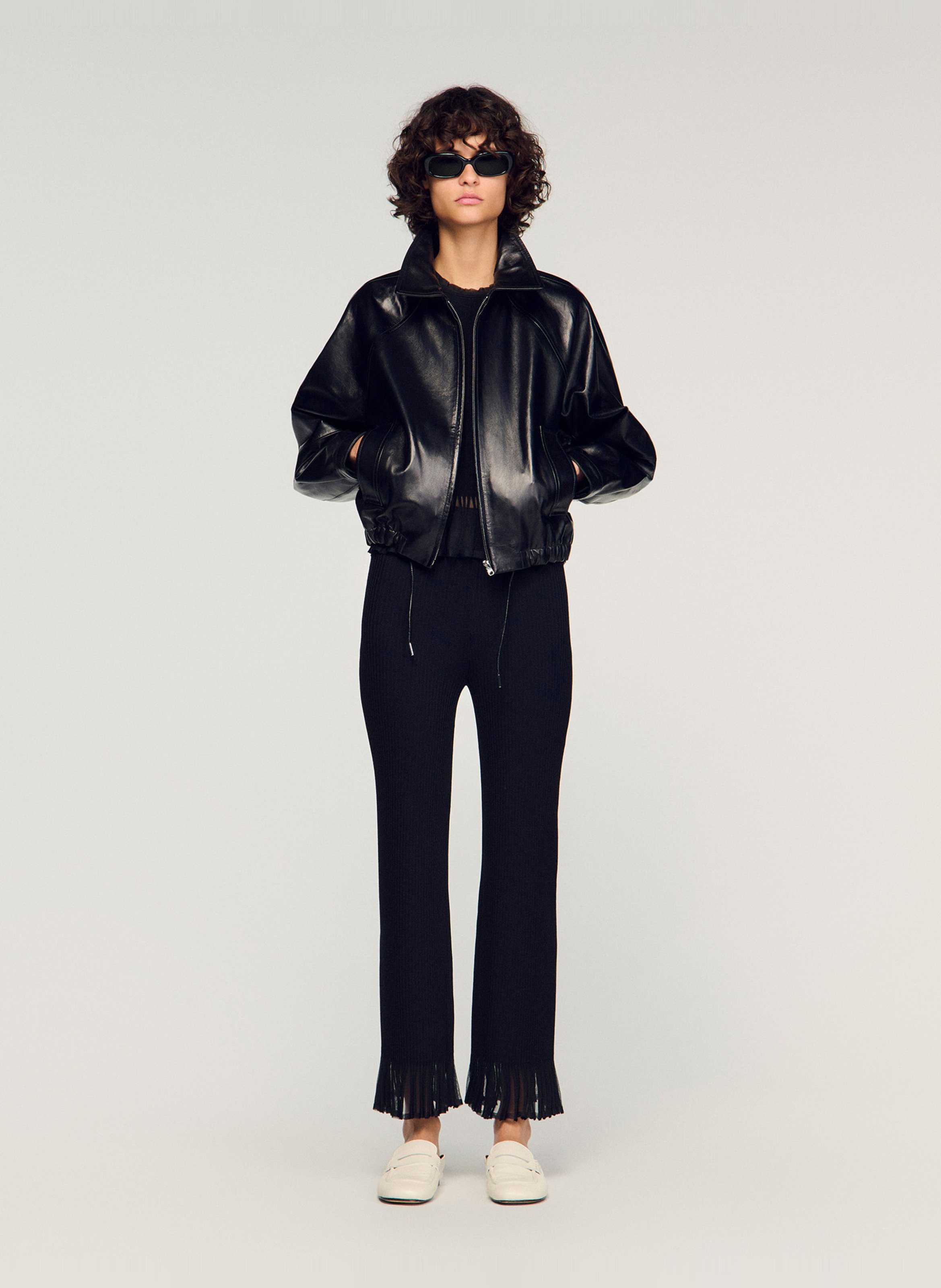 Pantalon évasé en maille SANDRO Noir