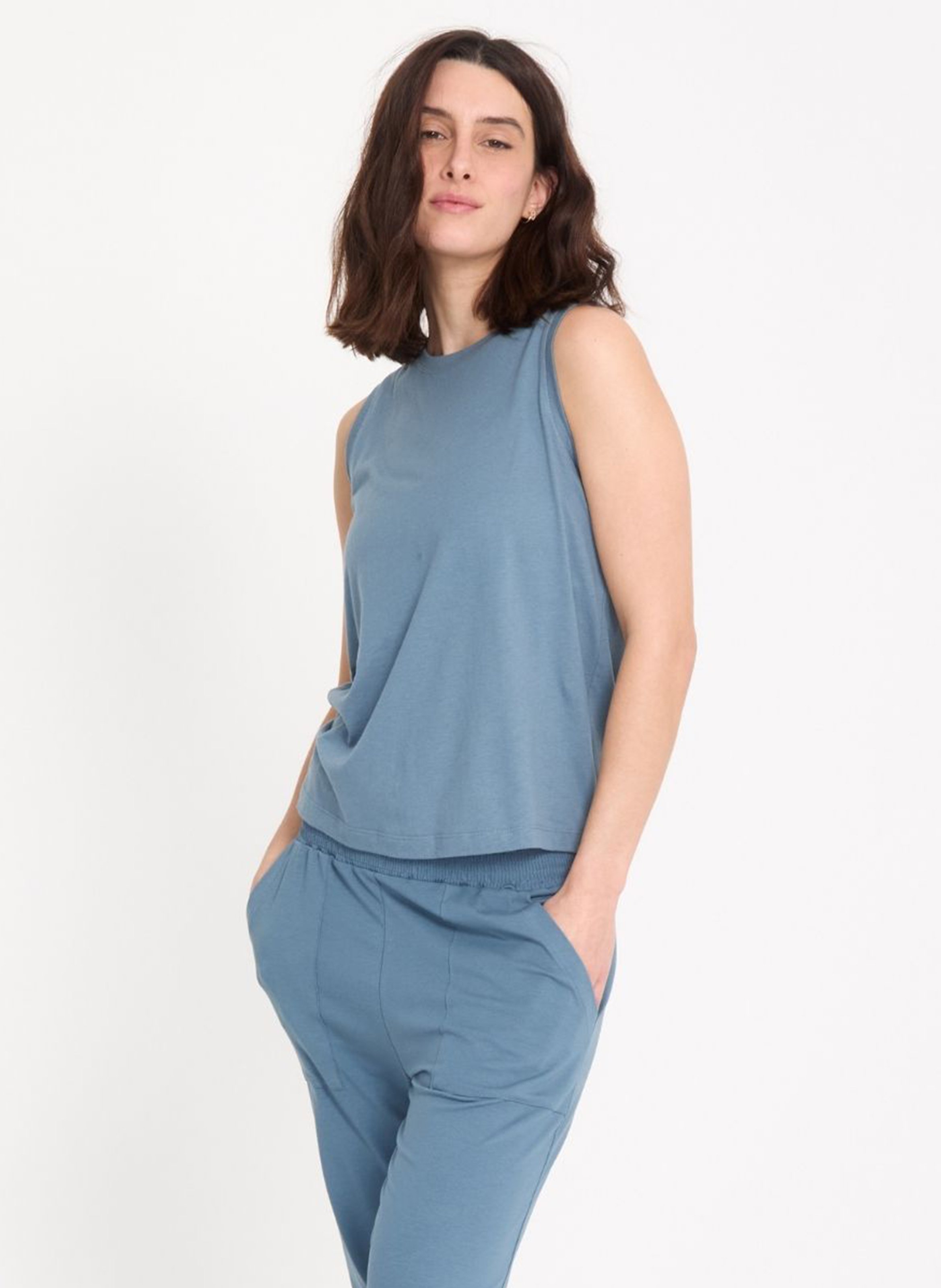 Runder Baumwollmischpullover YOGA SEARCHER Blau