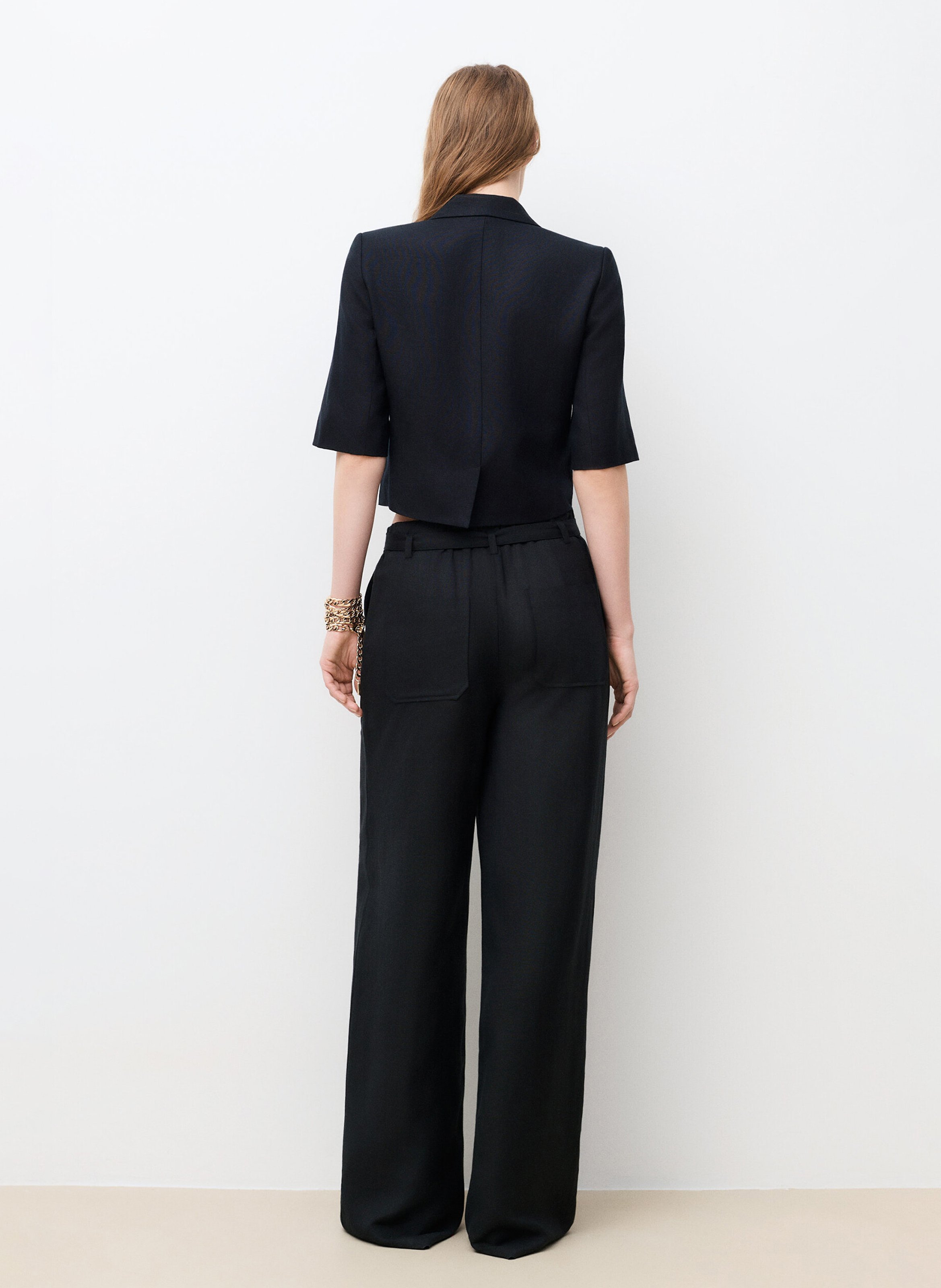 Veste col tailleur en lin mélangé CAROLL Noir