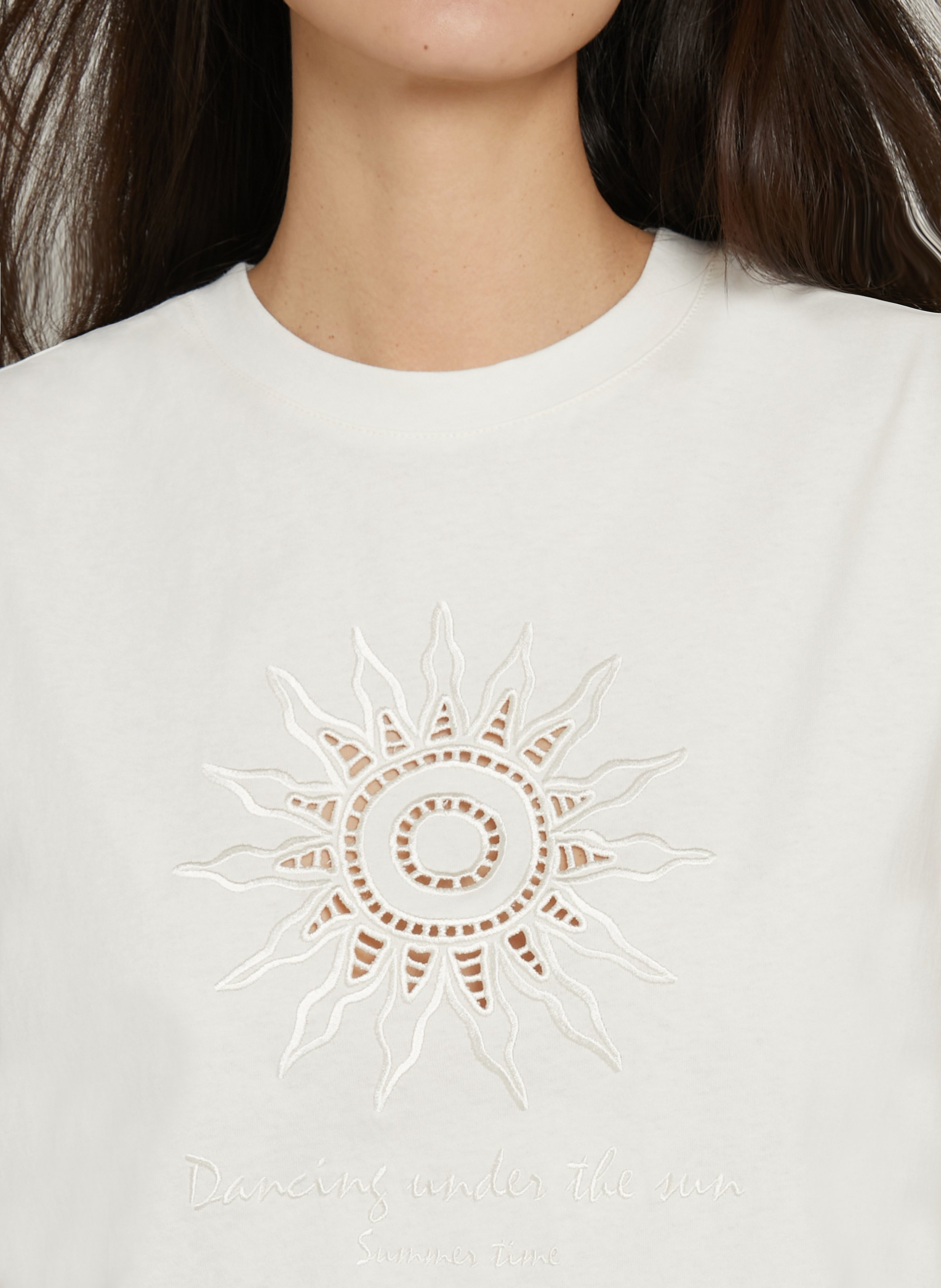 Sleeveless embroidered T-shirt DES PETITS HAUTS Beige