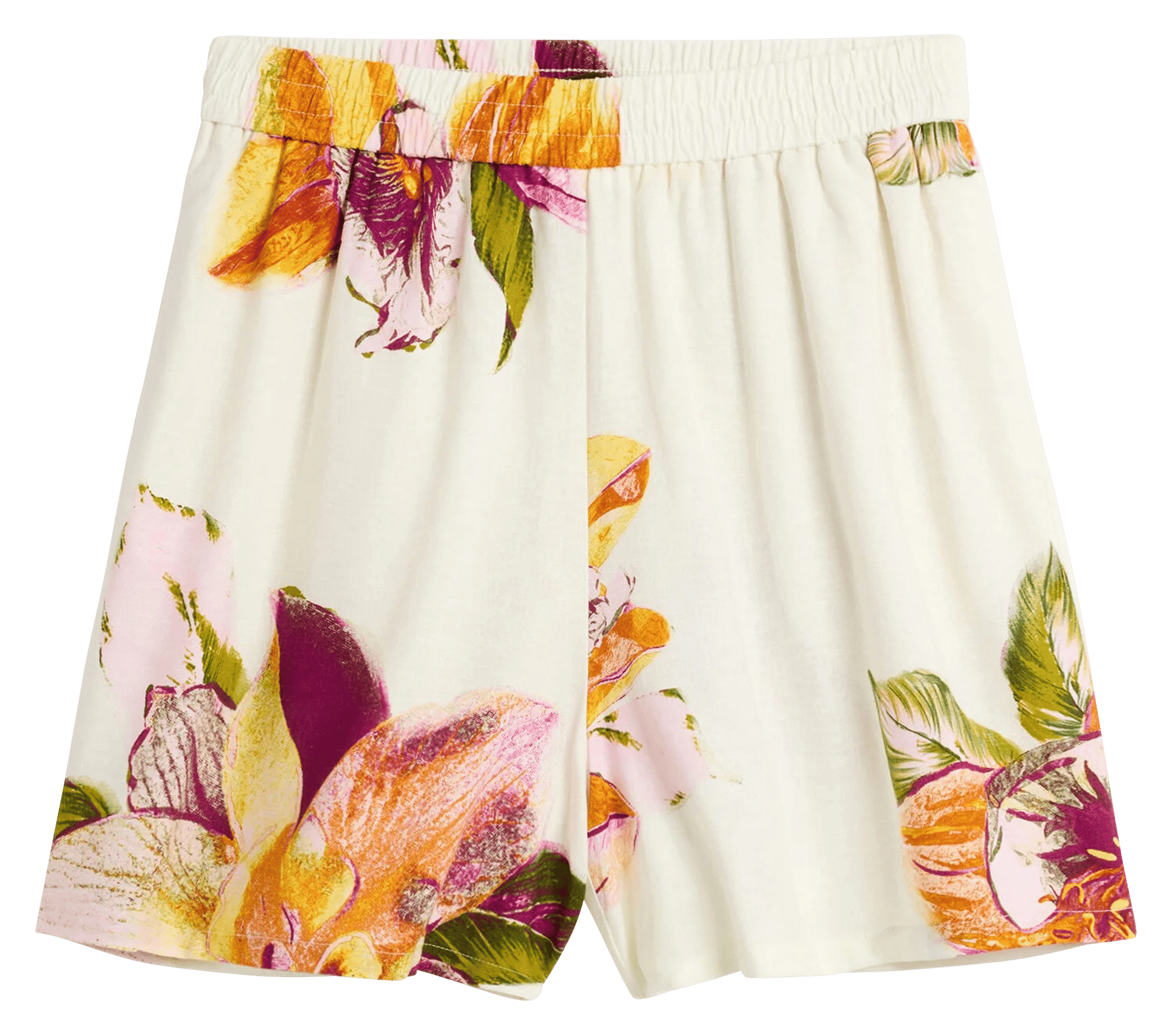 Korte grote bloemen hoge taille DESIGUAL Wit