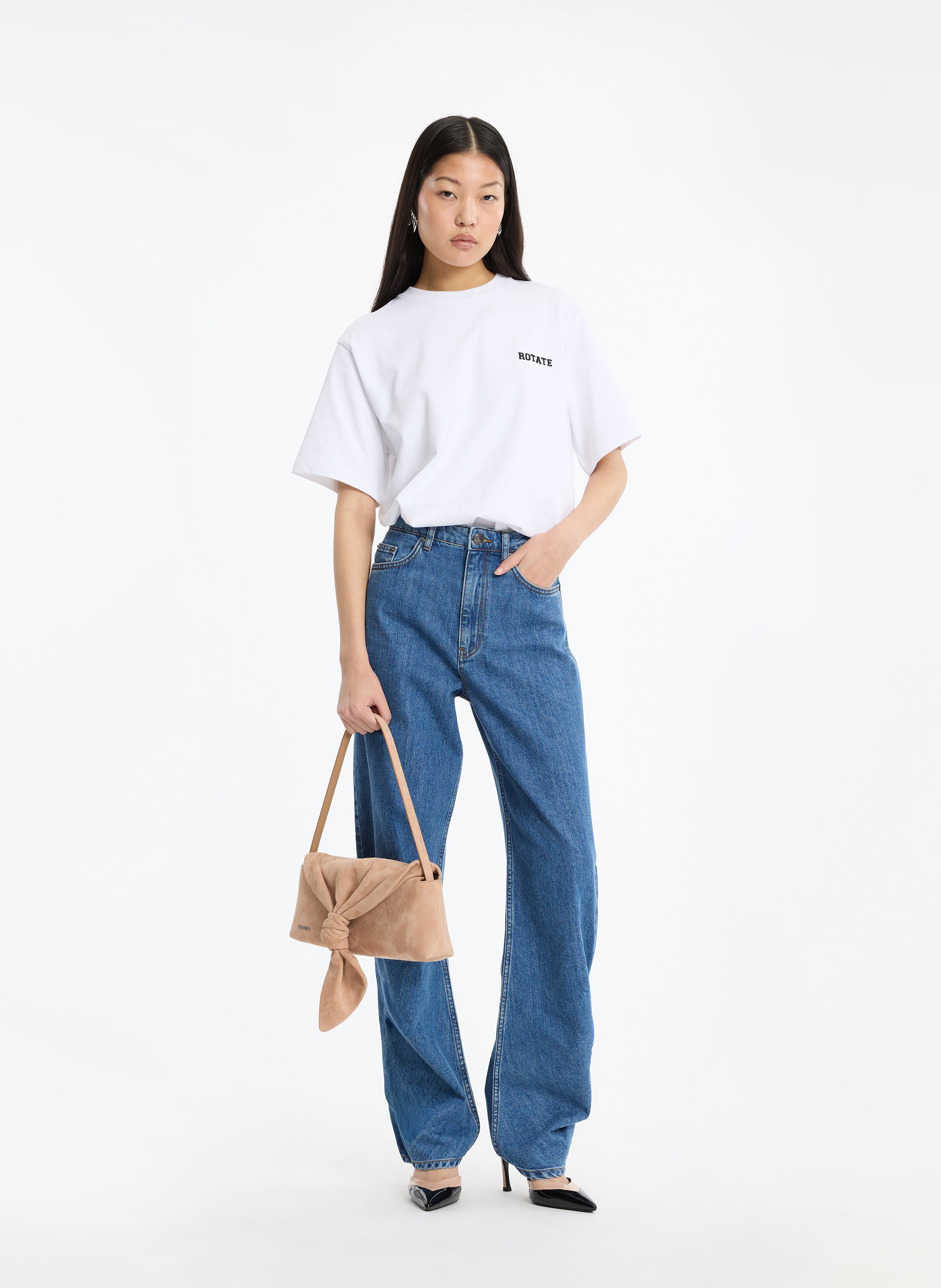 Jean large taille haute uni ROTATE Bleu