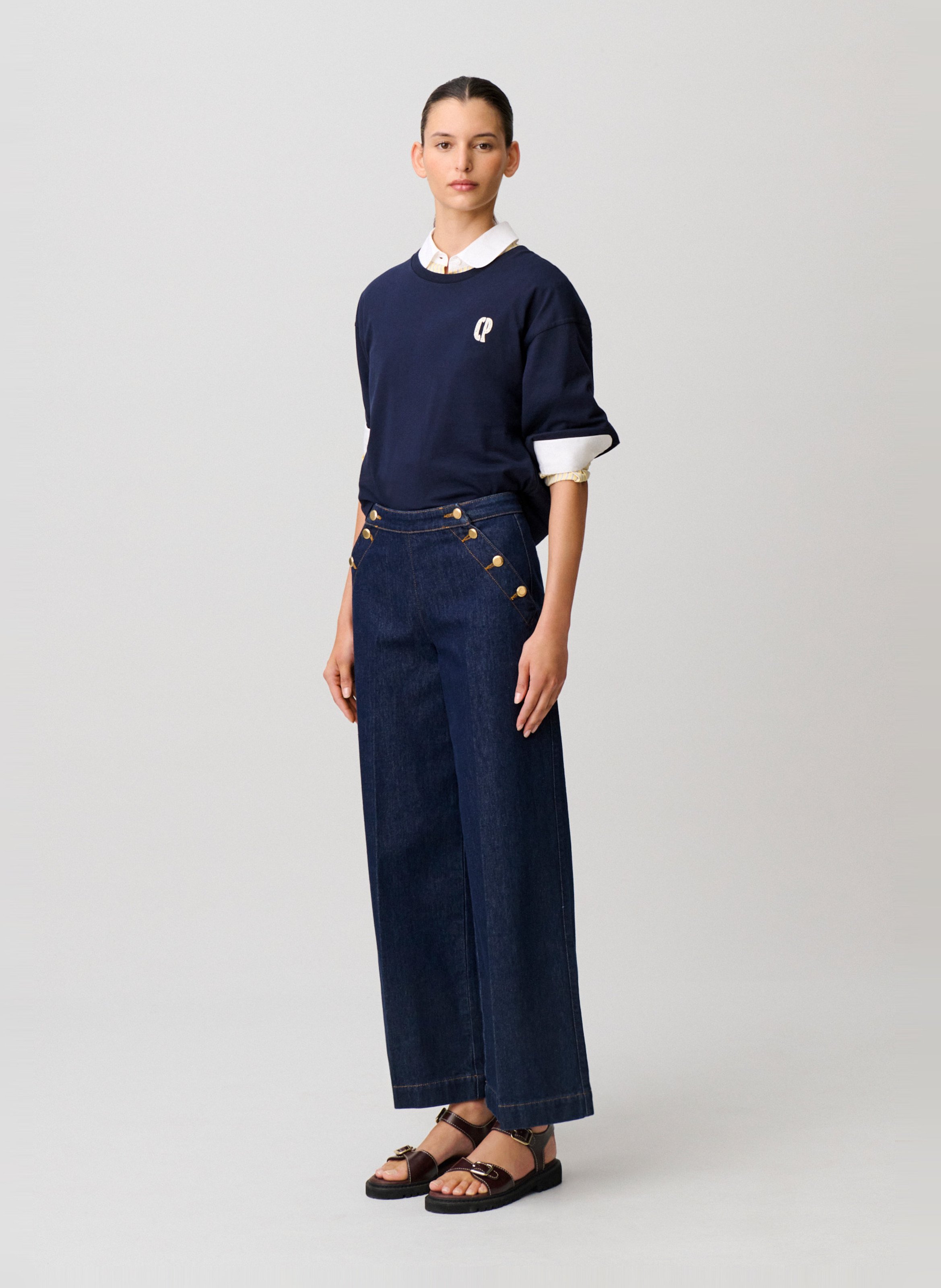 Wide buttoned raw denim jeans CLAUDIE PIERLOT Blue