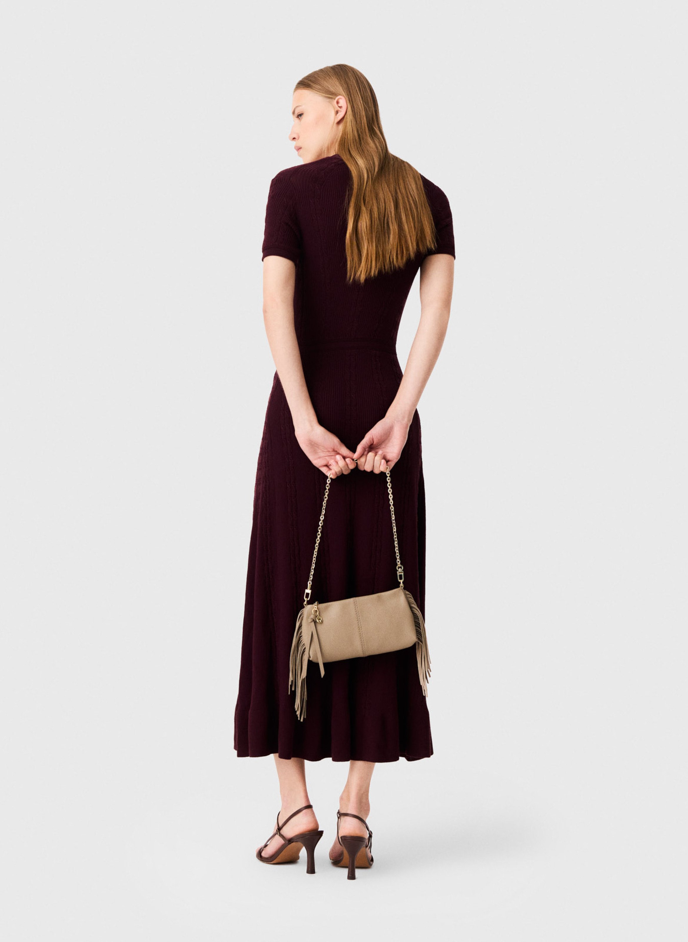 Robe longue évasée en maille MAJE Rouge