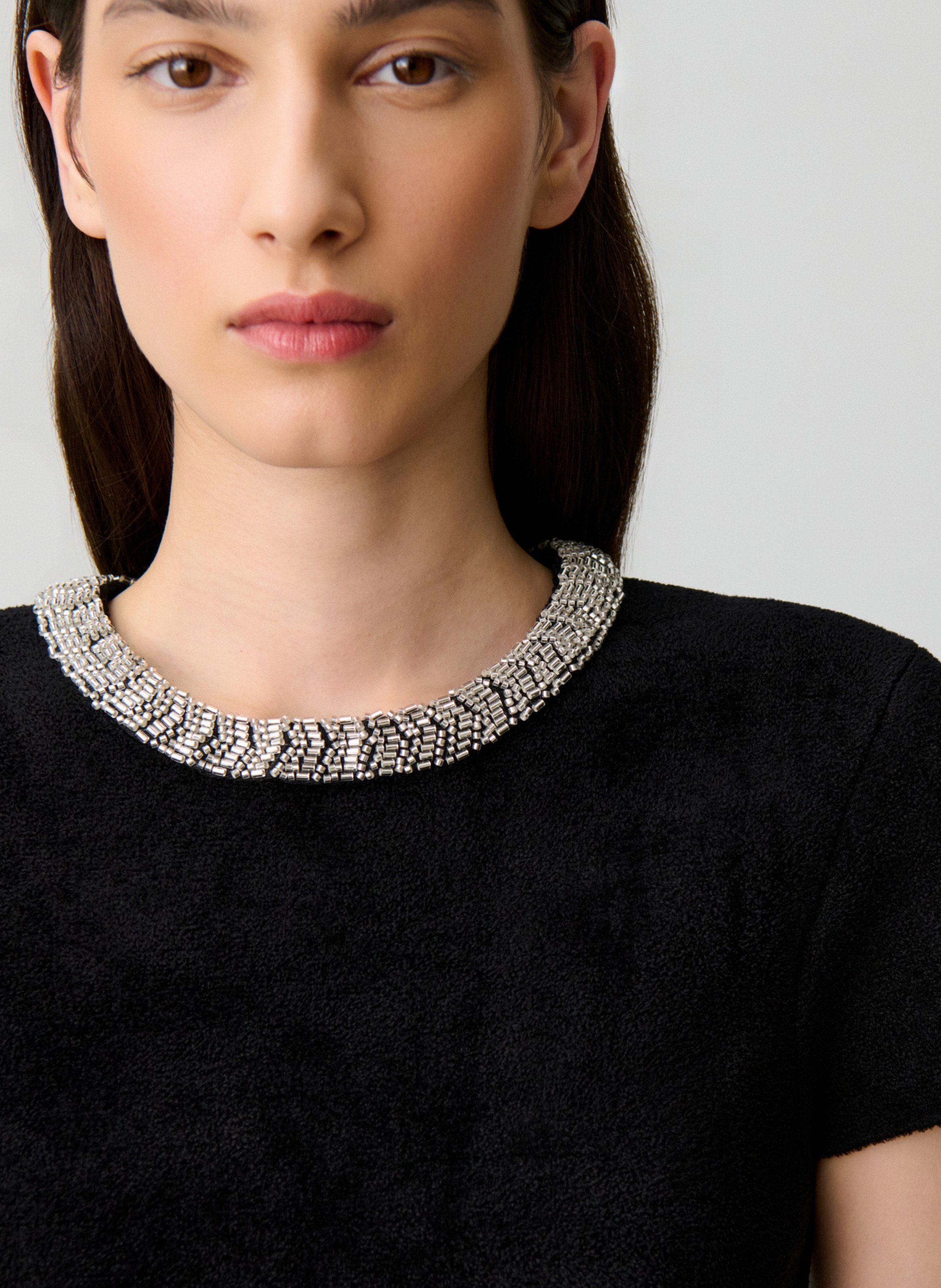 Top droit col rond perlé CLAUDIE PIERLOT Noir