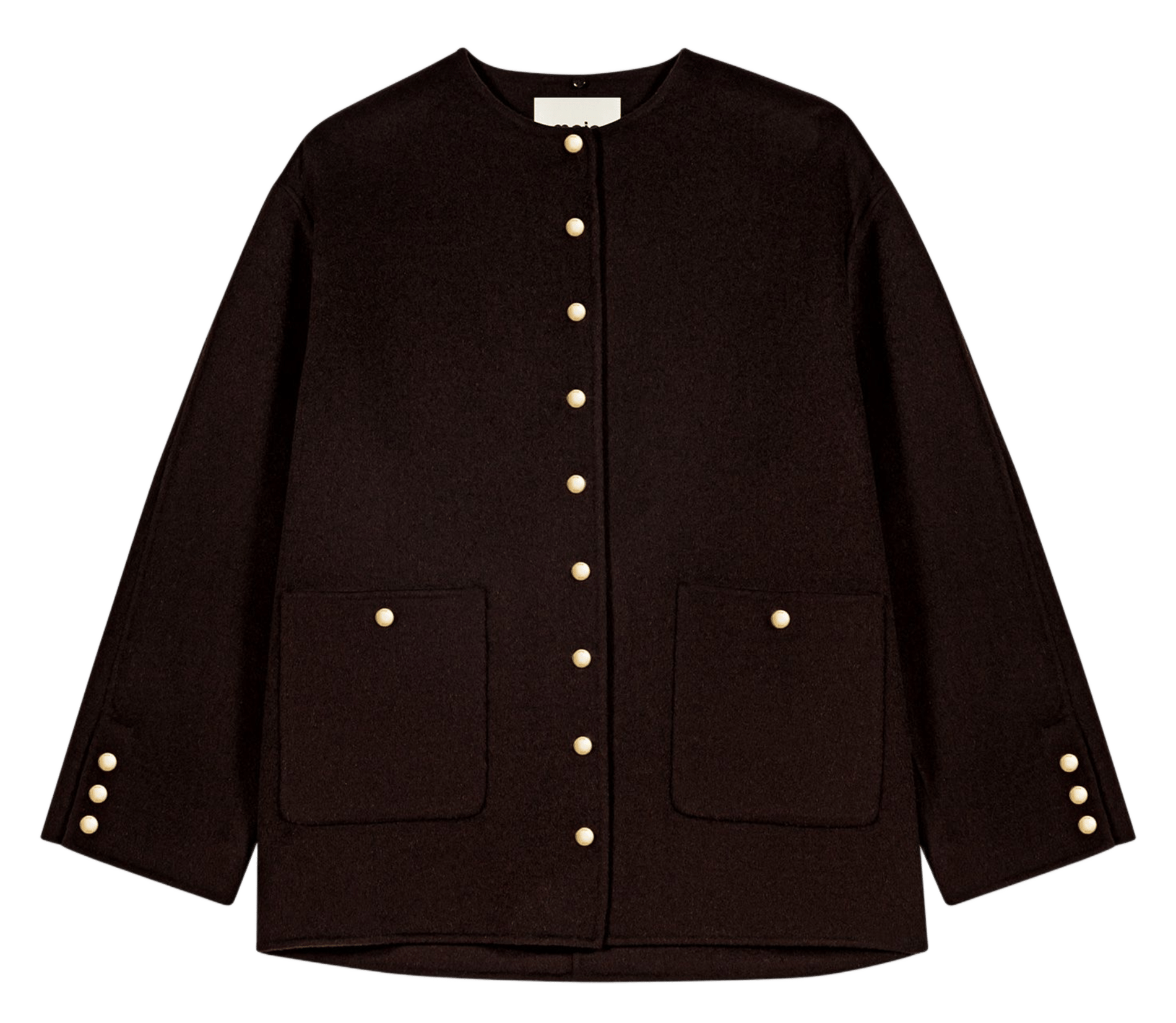 Manteau droit col rond à écharpe amovible en laine mélangée MAJE Marron