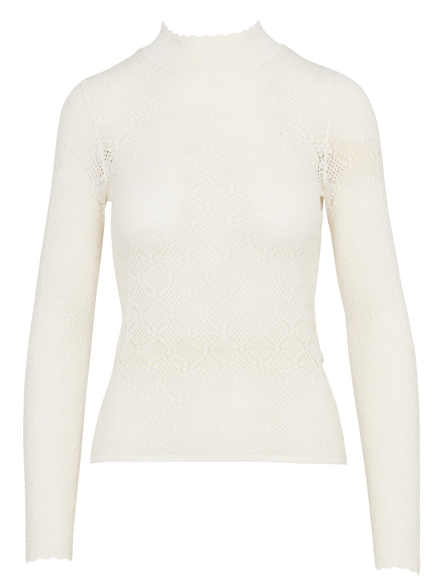 Feiner Strickpullover mit hochgeschlossenem Kragen und durchbrochener Spitzenstrickerei. PETITE MENDIGOTE