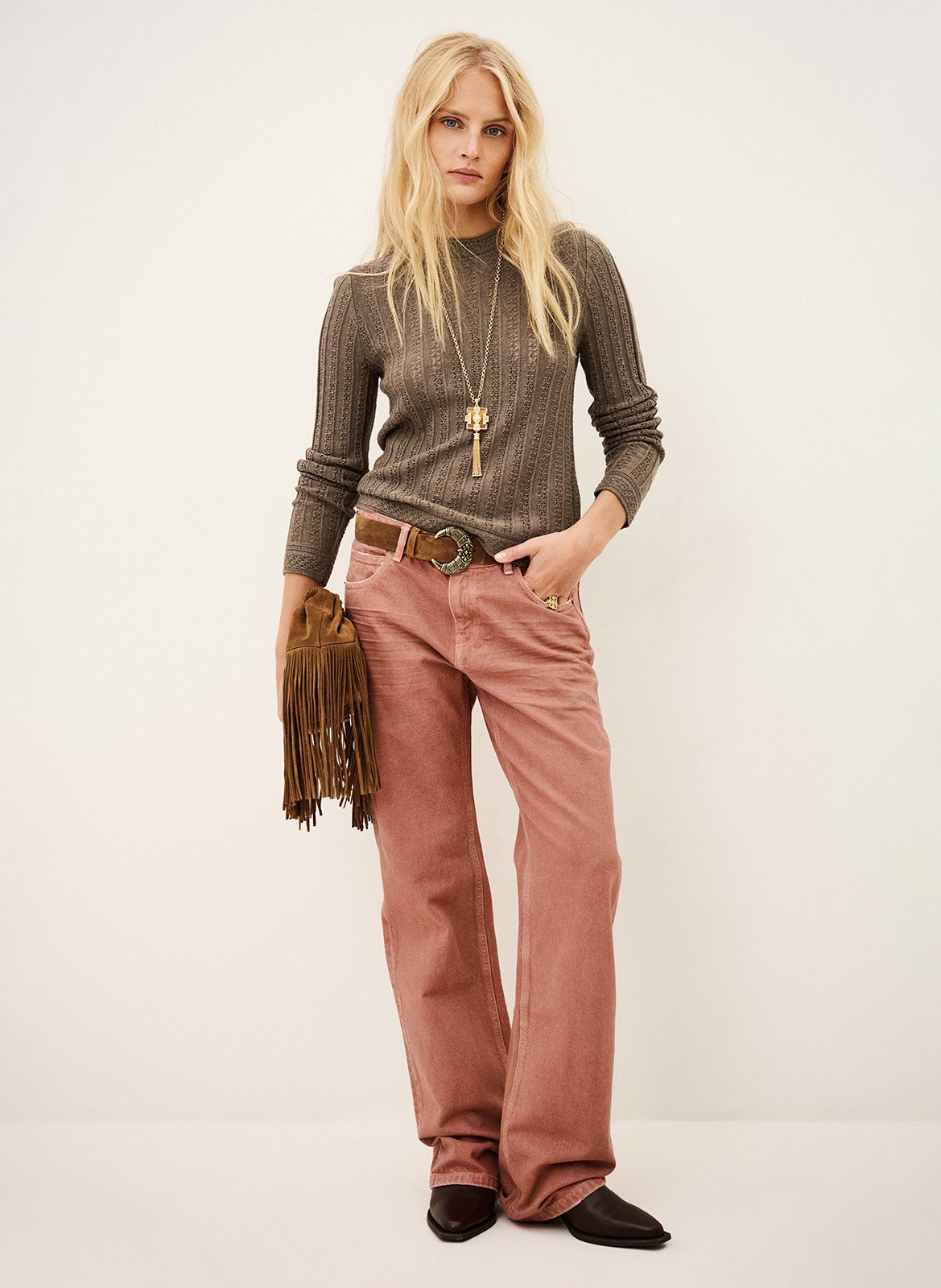 Pull droit col rond en laine mélangée BA&SH Beige