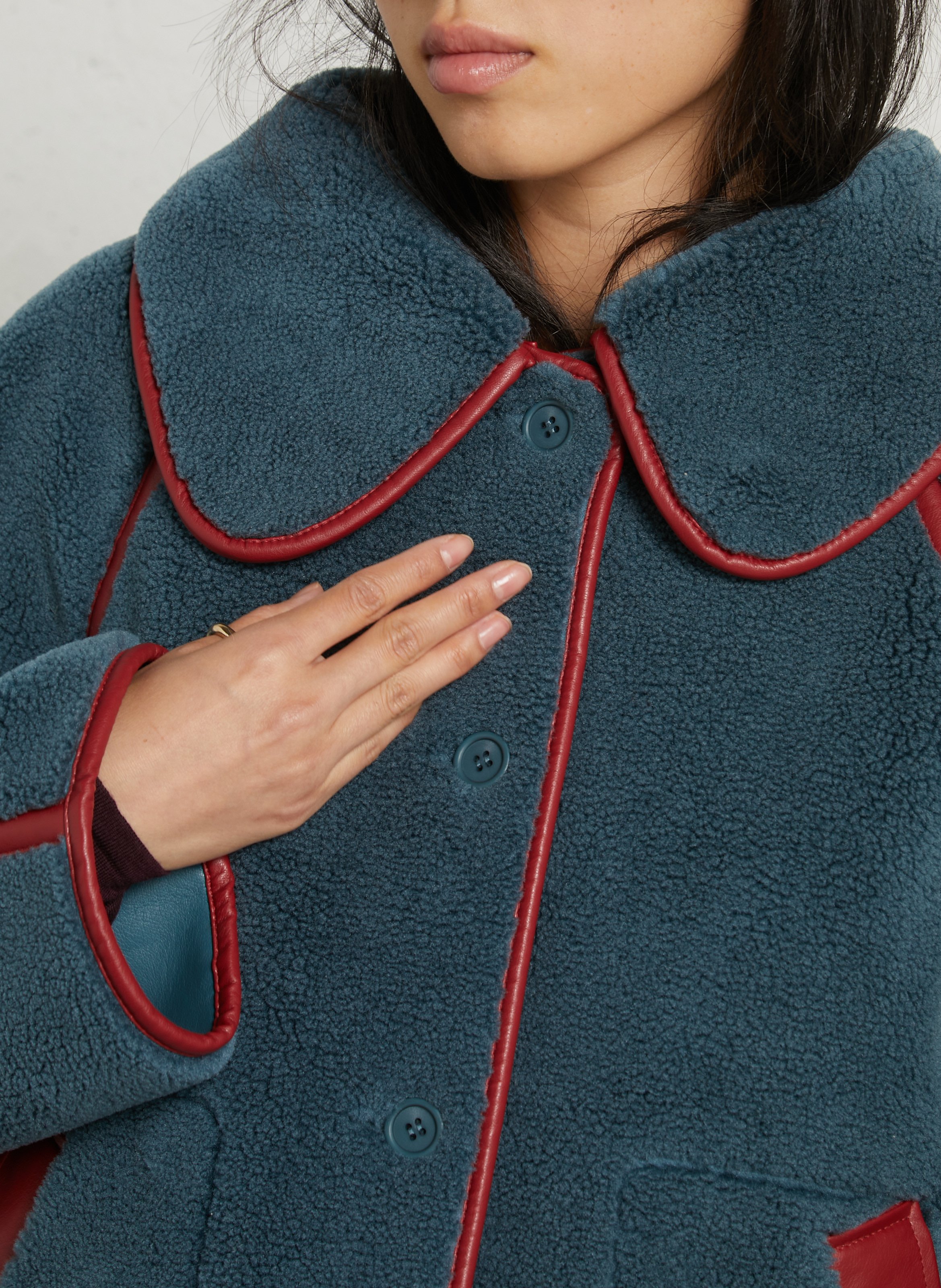 Straight jacket with Peter Pan collar in faux leather THE TINY BIG SISTER Blue