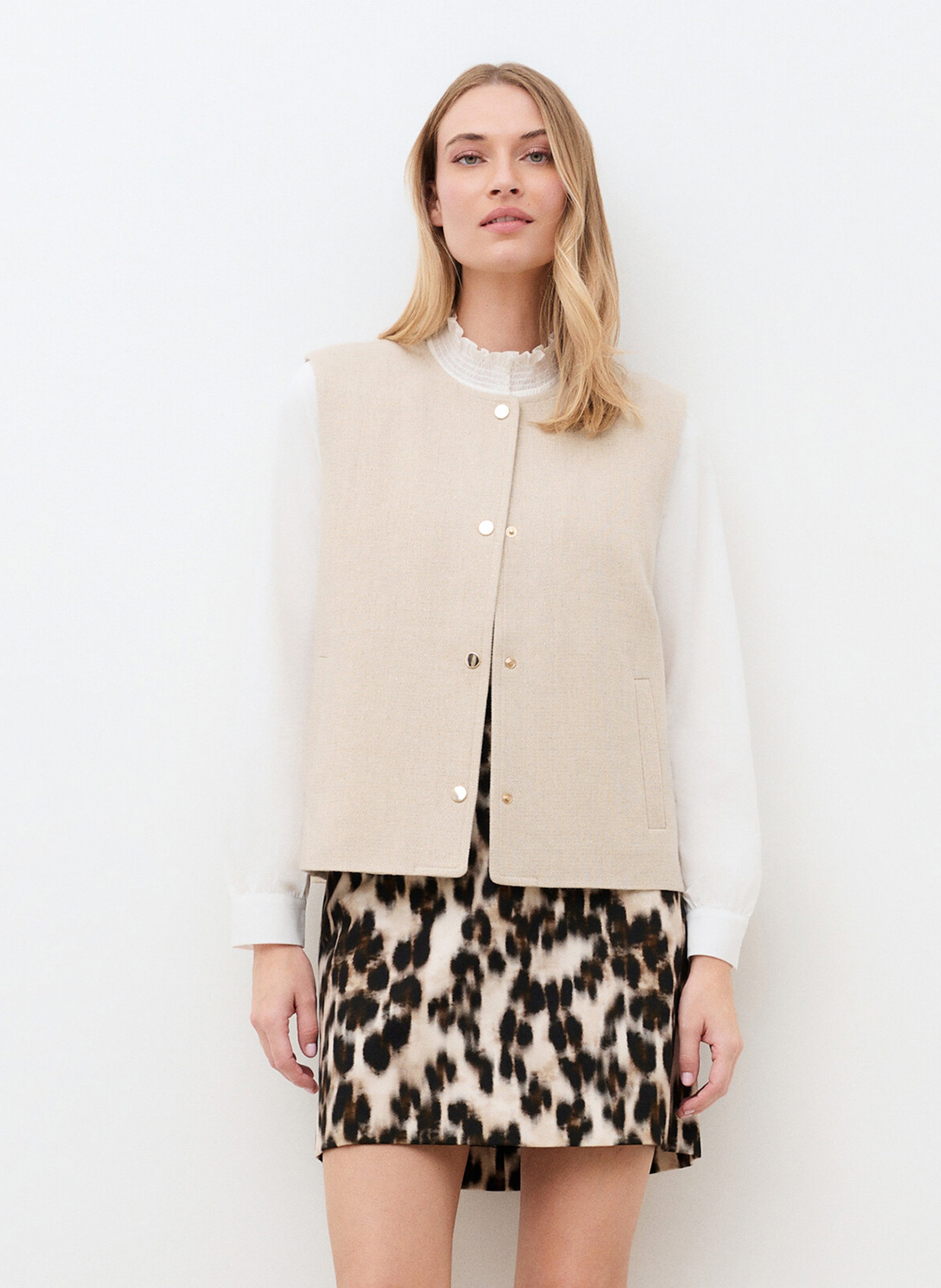 Veste droite sans manches unie CAROLL Beige