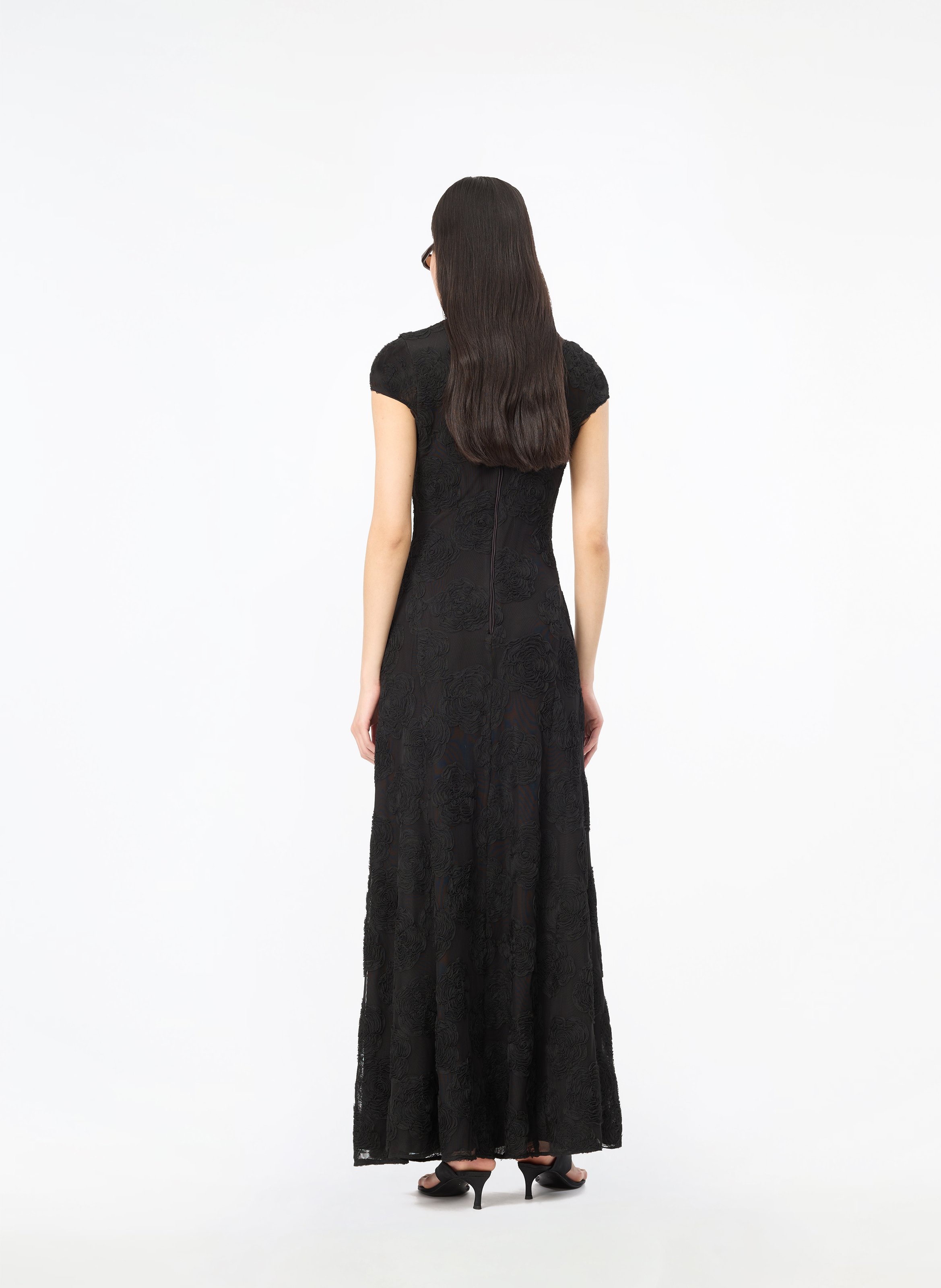 Long fitted floral dress ROTATE Black
