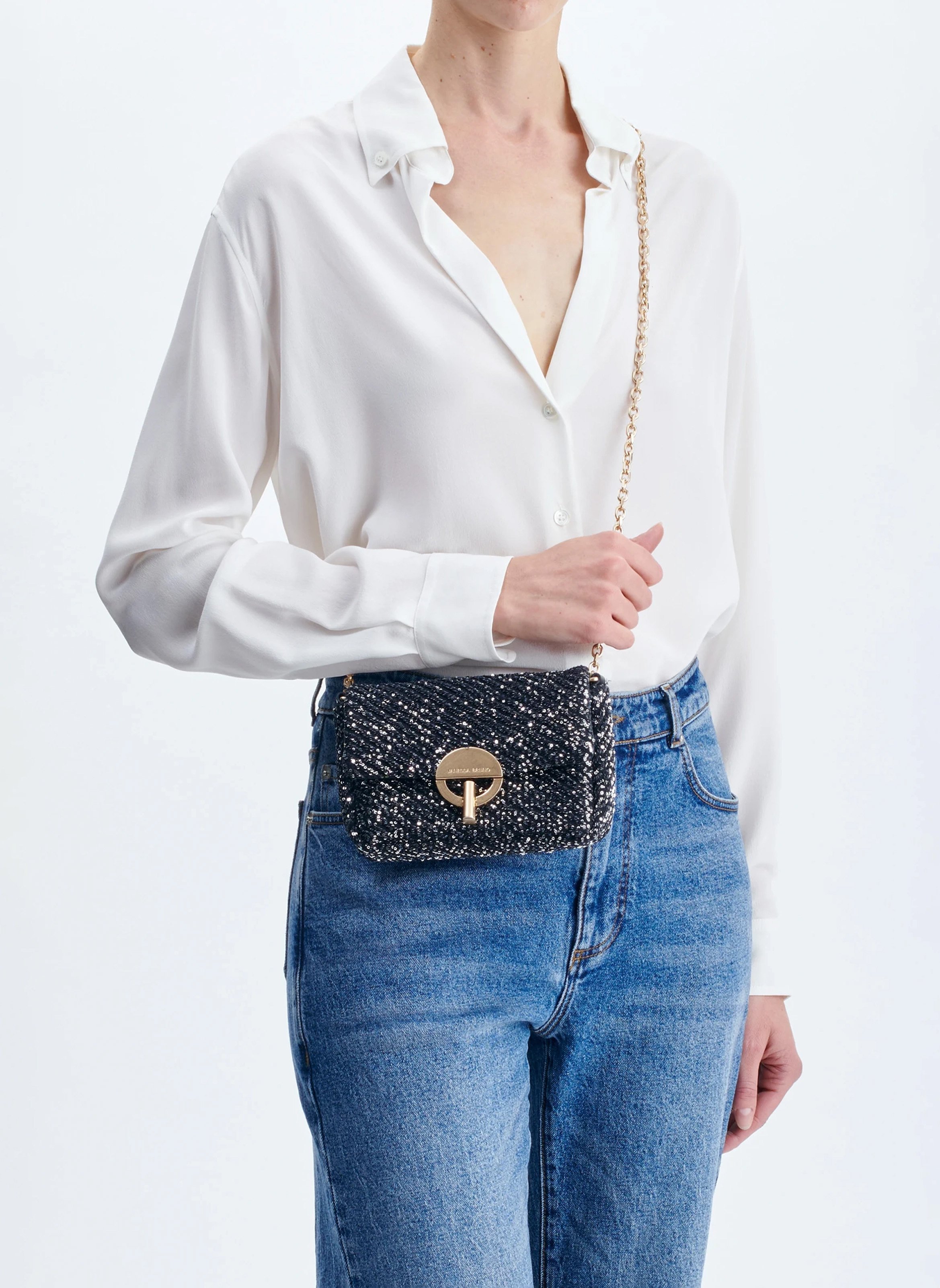Sequin shoulder bag in wool blend VANESSA BRUNO Black