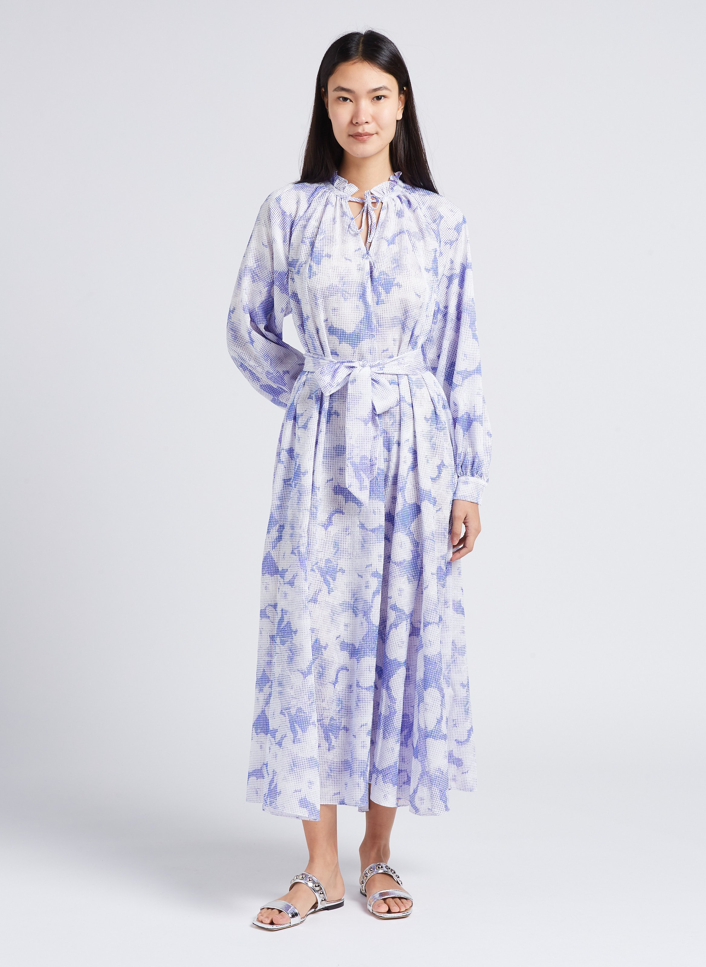 Belted printed midi dress with knotted V-neck SAMSOE SAMSOE Purple