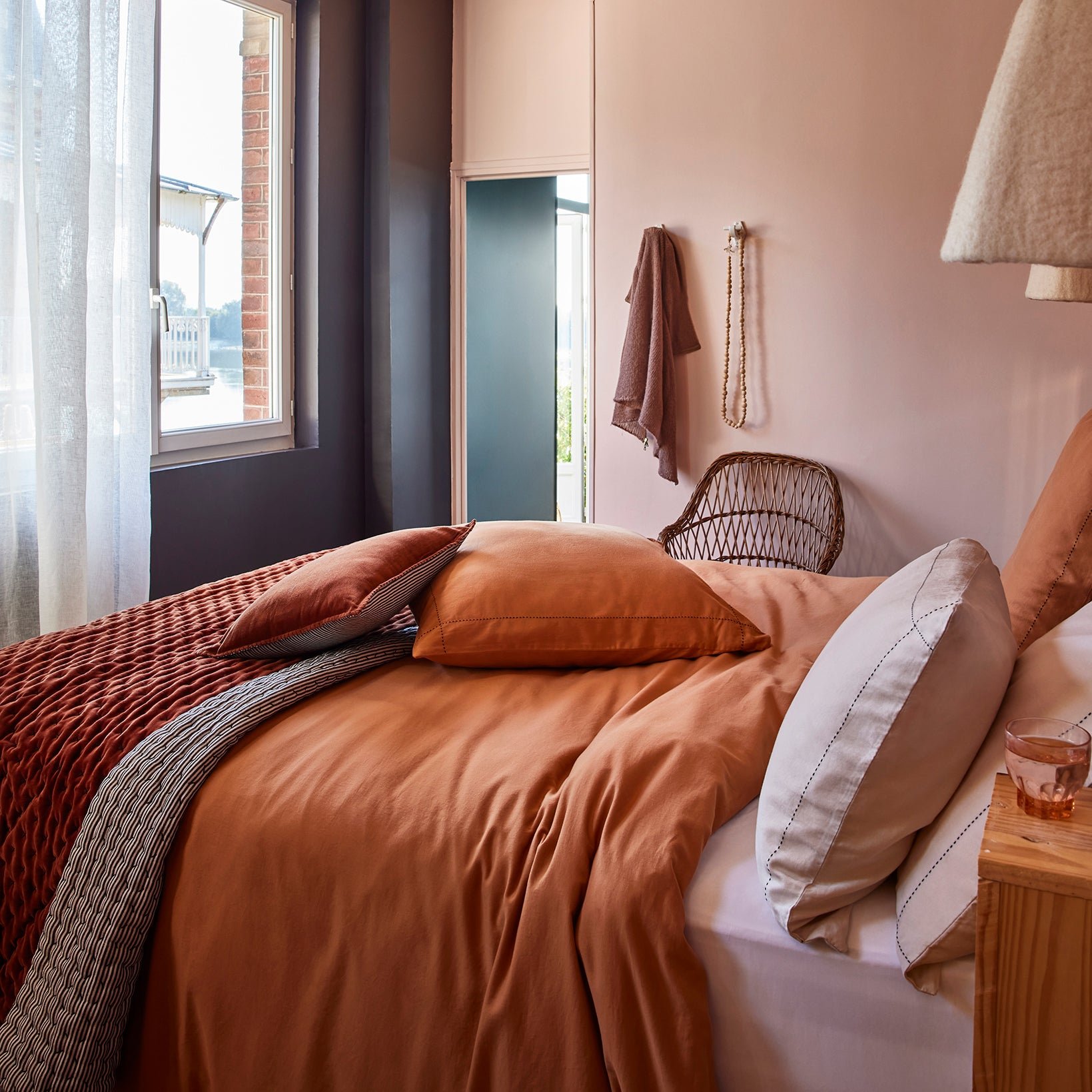 MALO - Quilted linen bedspread MADURA Orange