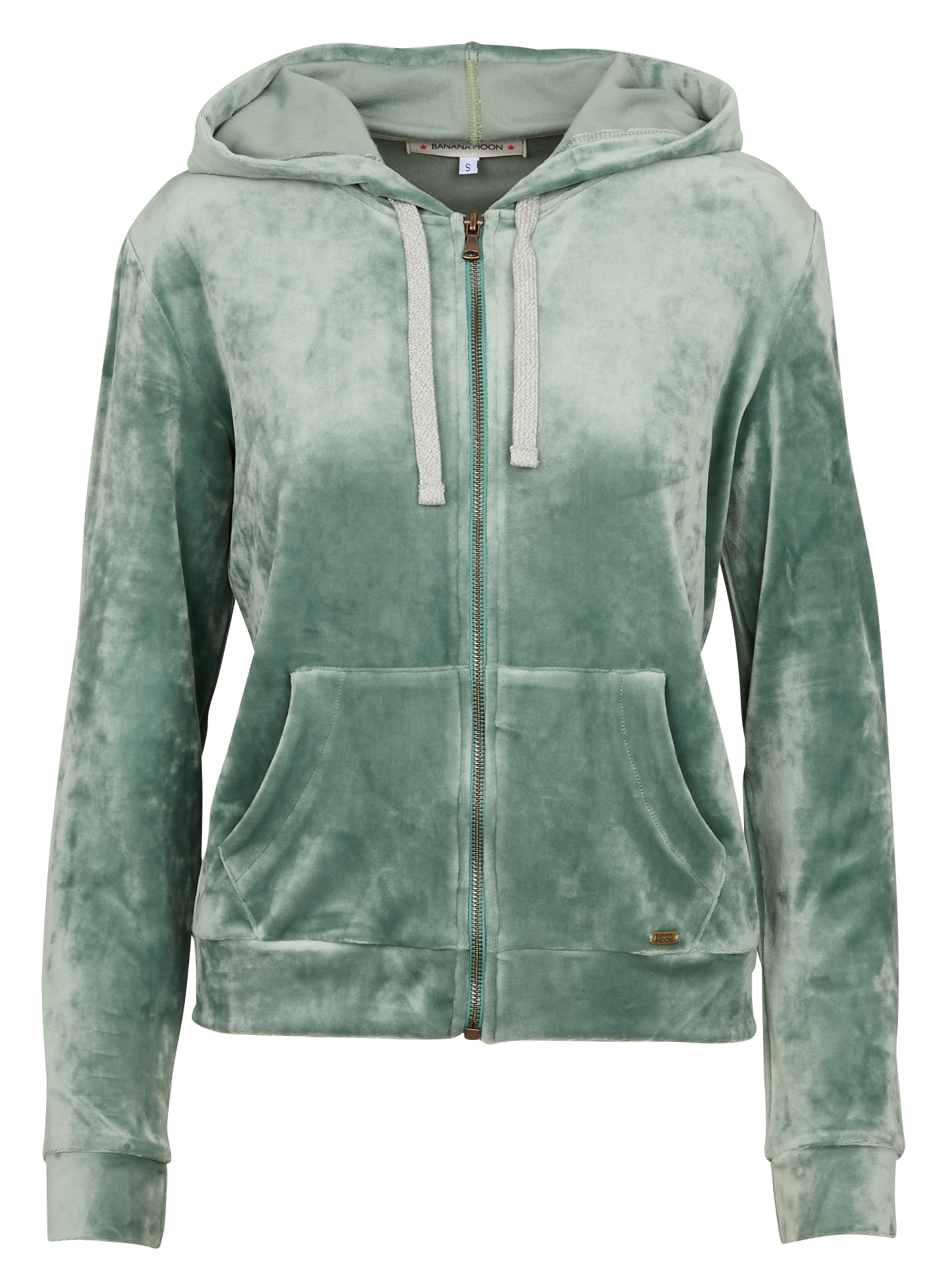 Straight velvet cardigan with hood BANANA MOON Green