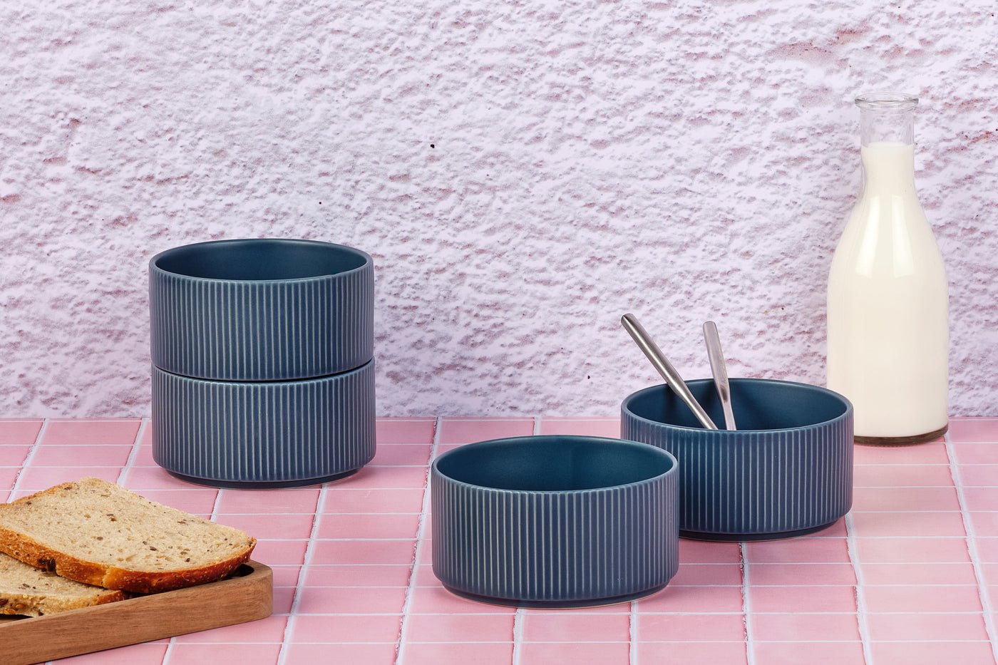 Stoneware bowl - 4 pieces BJORN Blue