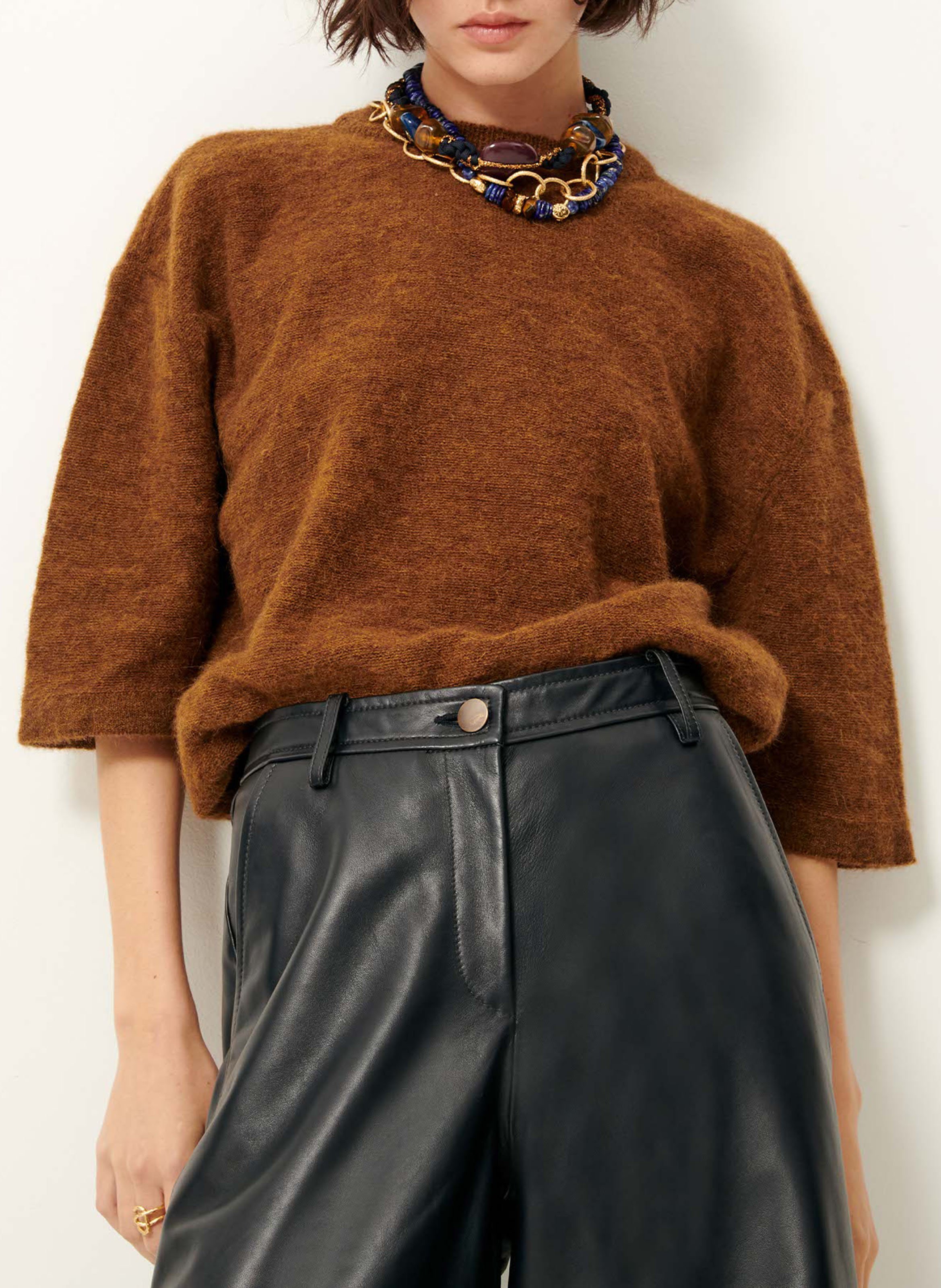 Pull oversize col rond en laine mélangée SESSUN Marron
