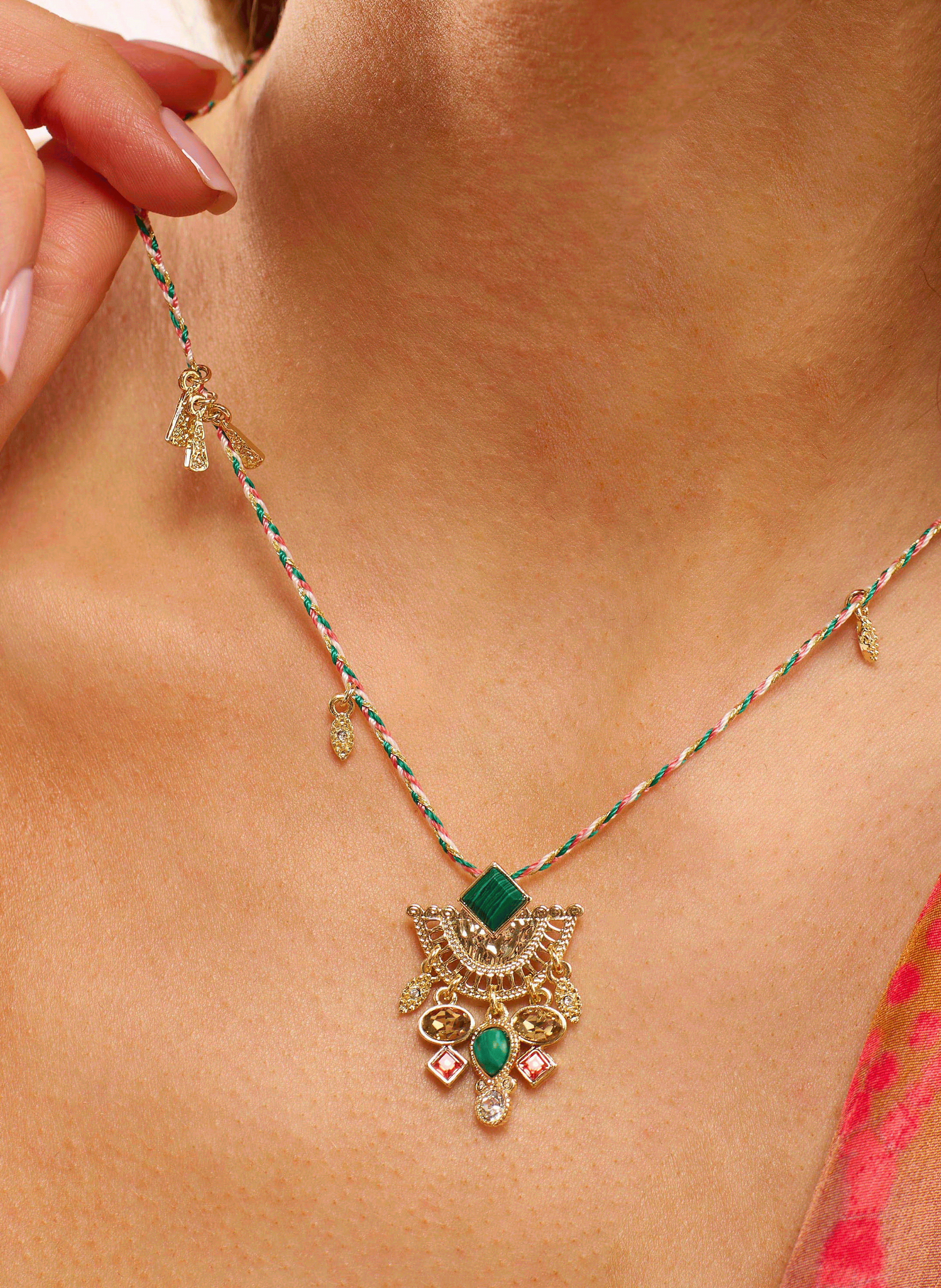 Choker necklace with central cabochon pearls and pendants HIPANEMA Golden