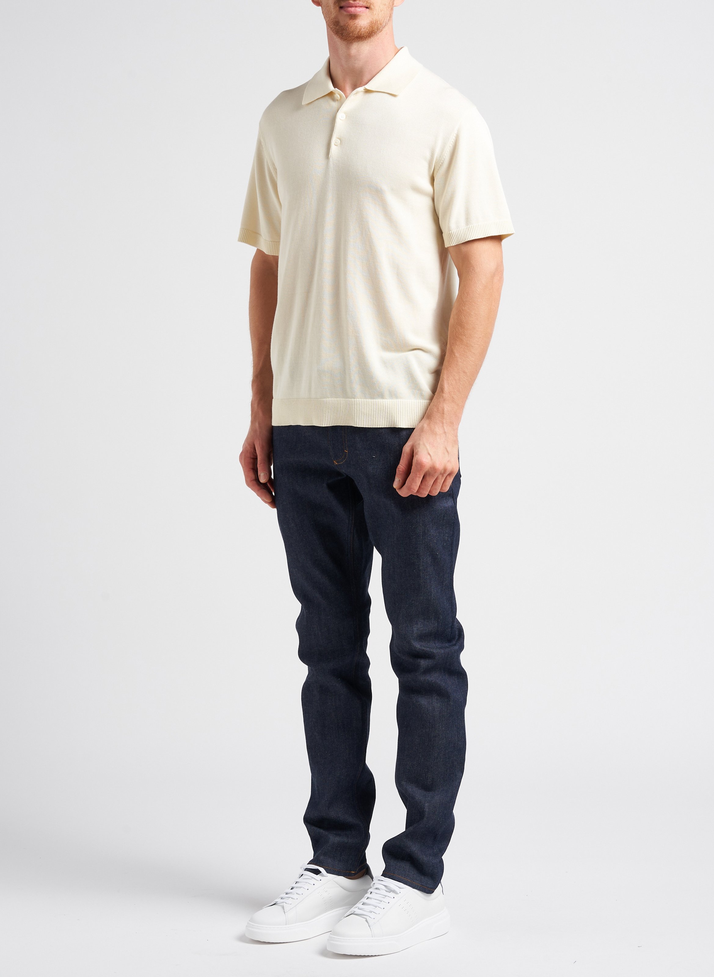 Regular-fit organic cotton-blend sweater with polo collar MINIMUM Blue