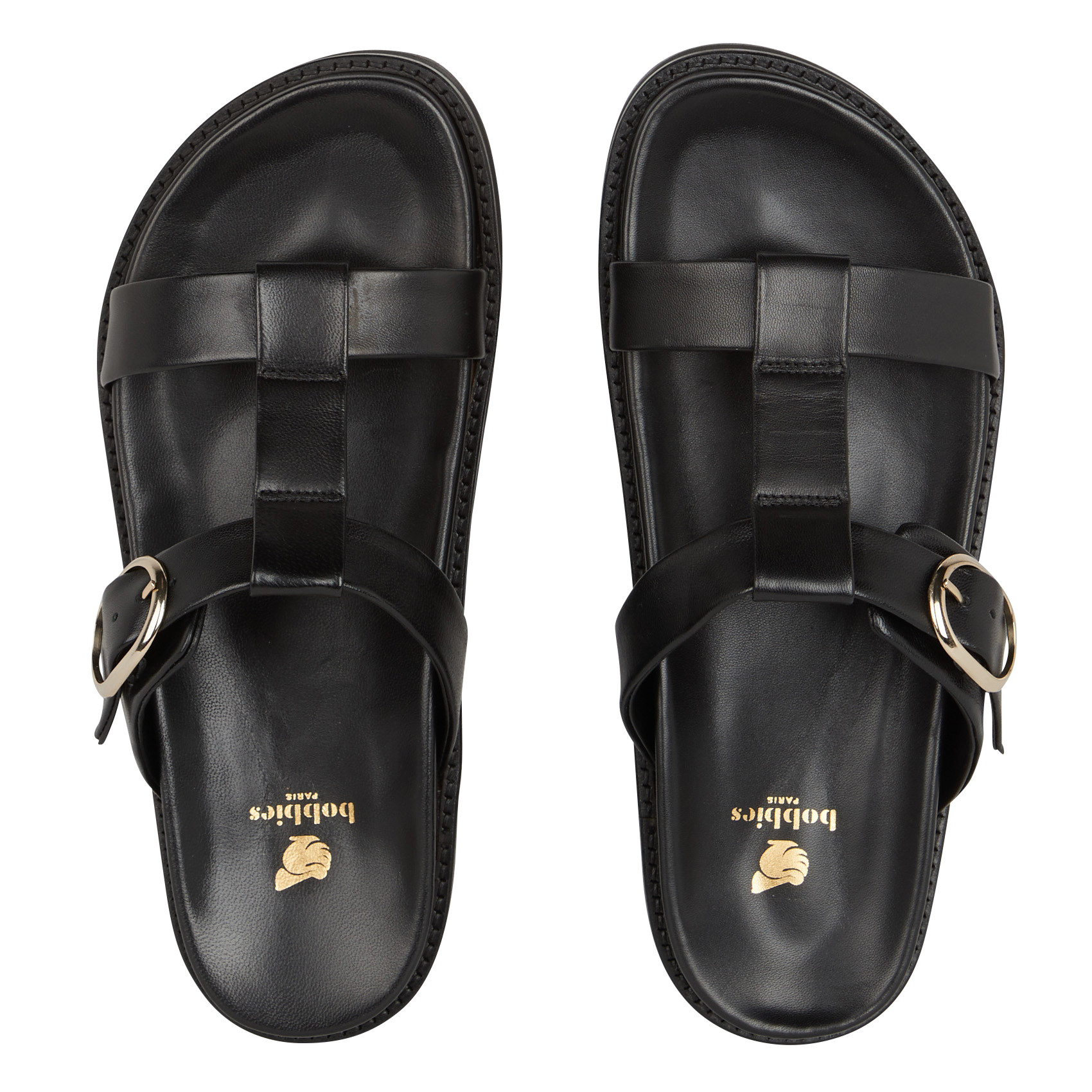 Aouda flat leather sandals BOBBIES Black