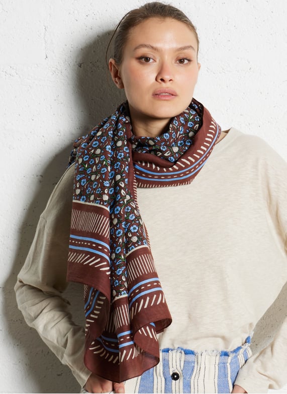 Cotton-Blend floaty scarf Sorrel brown Becksondergaard Women