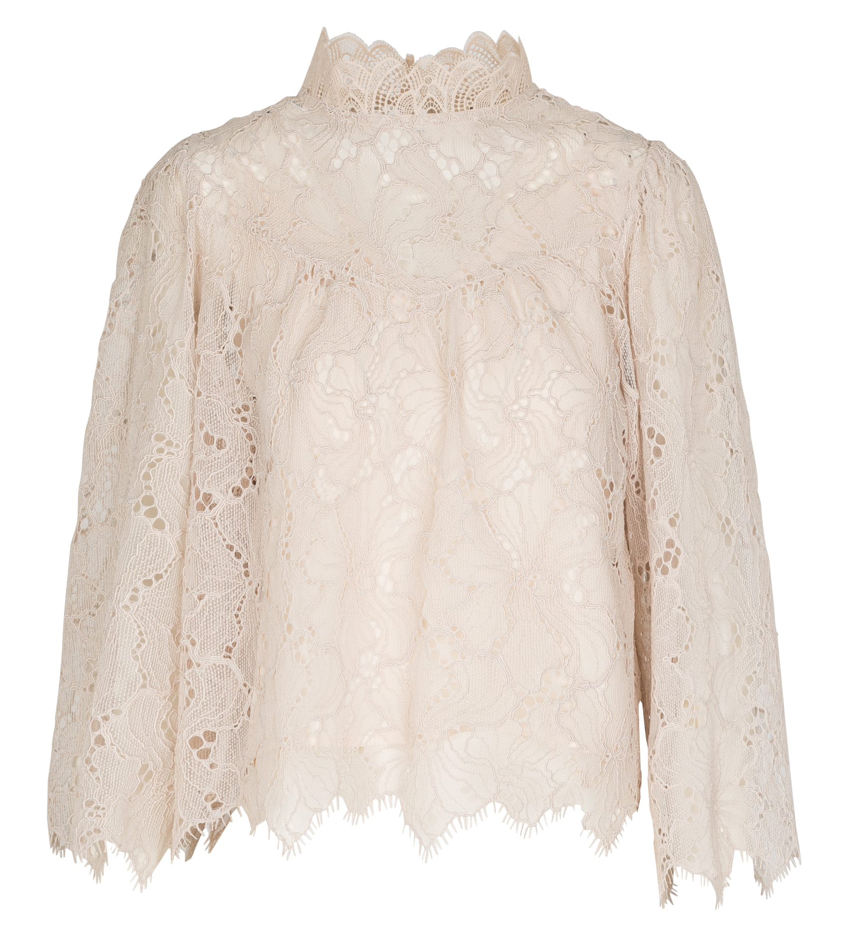 High neck lace blouse SUNCOO White