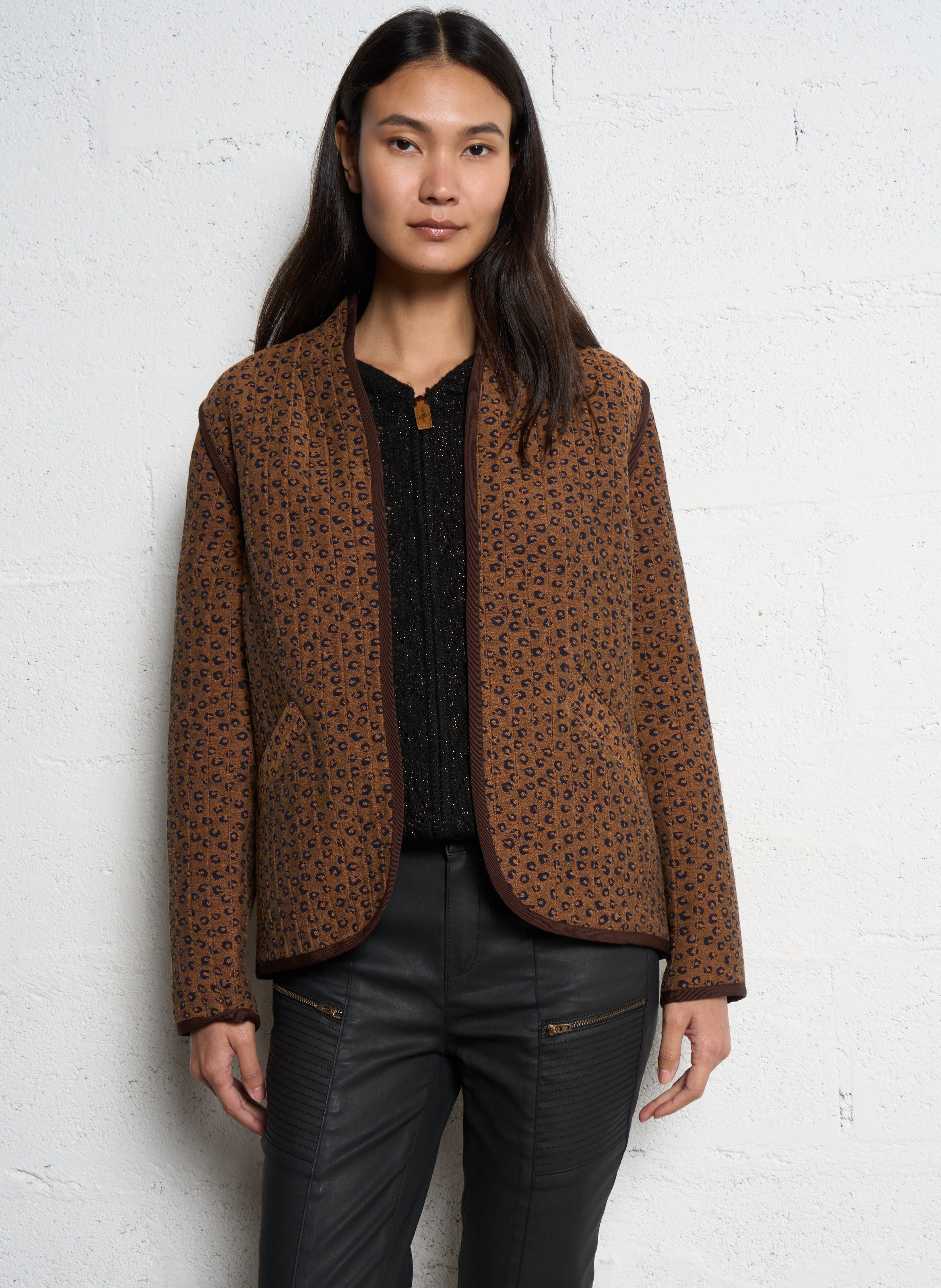 Gerader Blouson aus bedruckter Baumwollmischung ONE STEP Braun