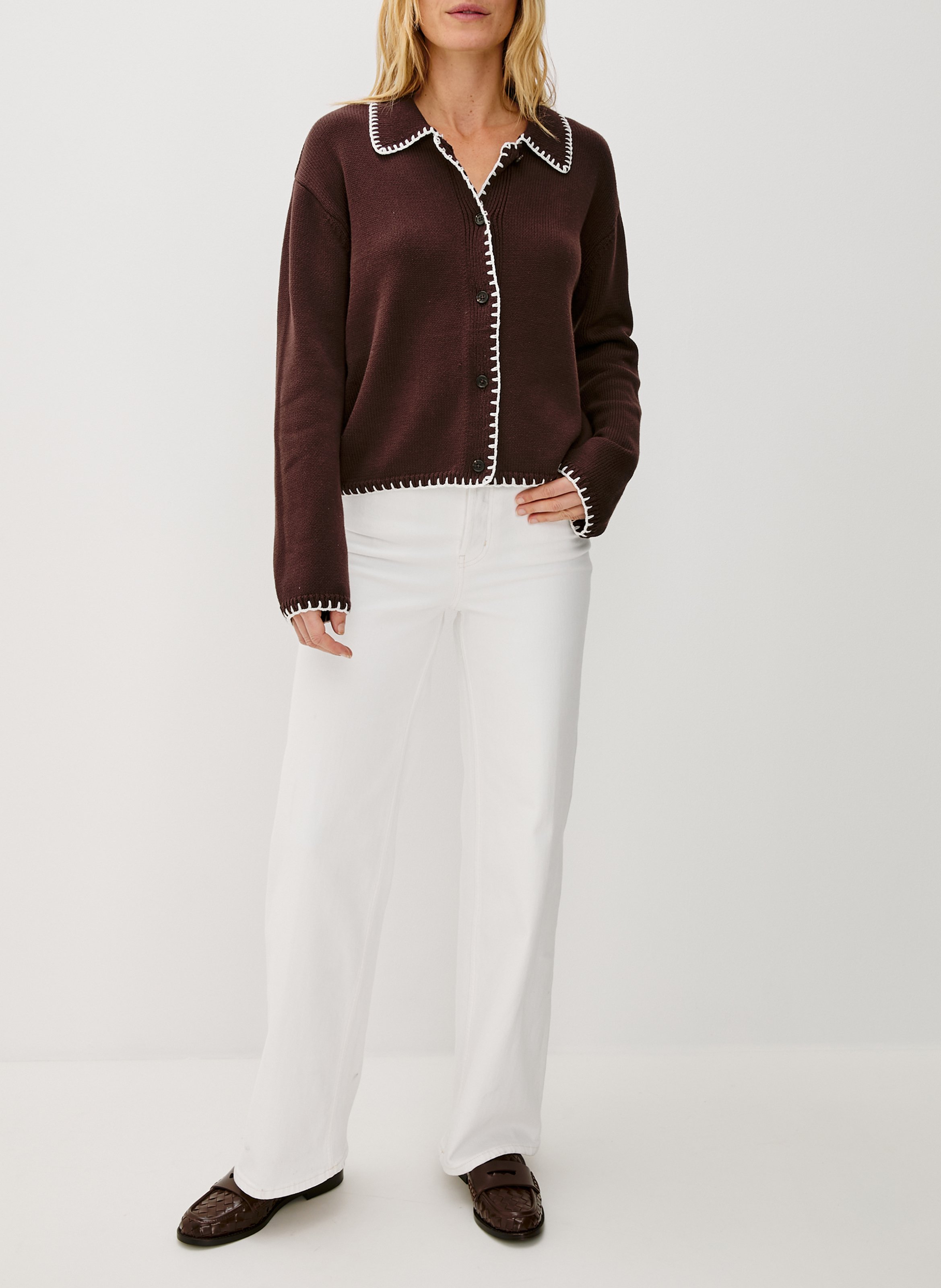 Cardigan ample boutonné en coton RAILS Marron