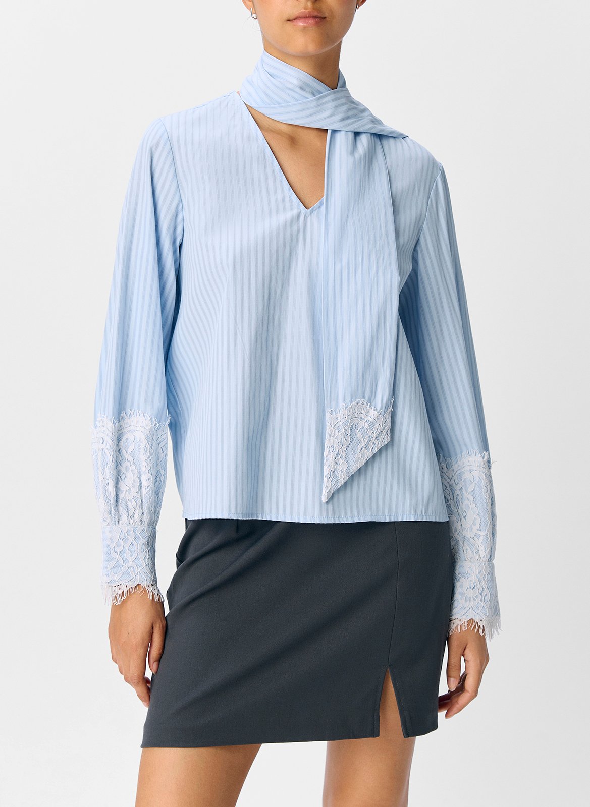 Blouse col lavallière à rayures OBJECT Bleu