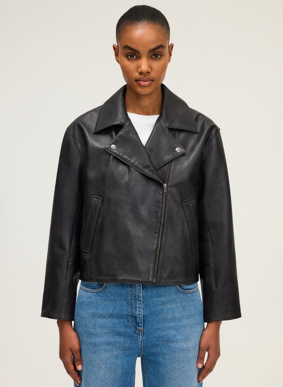 Straight jacket with a leather lapel PABLO Black