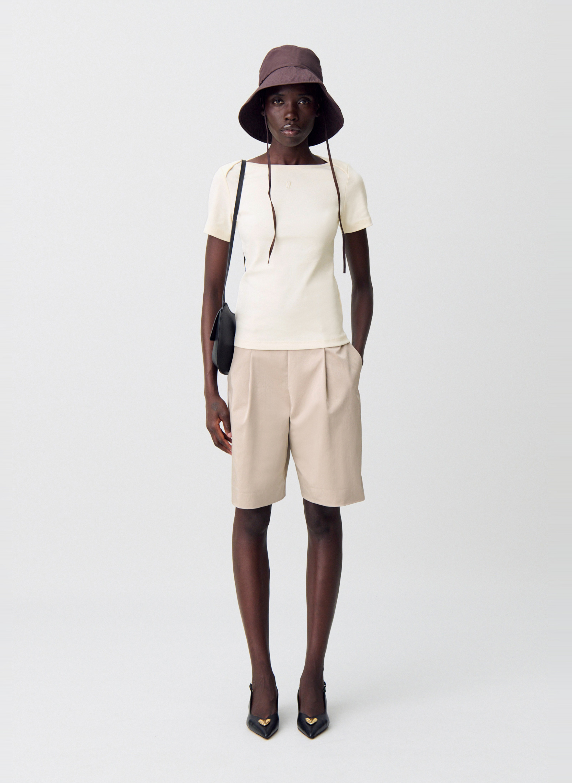 Fitted boat neck T-shirt CLAUDIE PIERLOT Beige