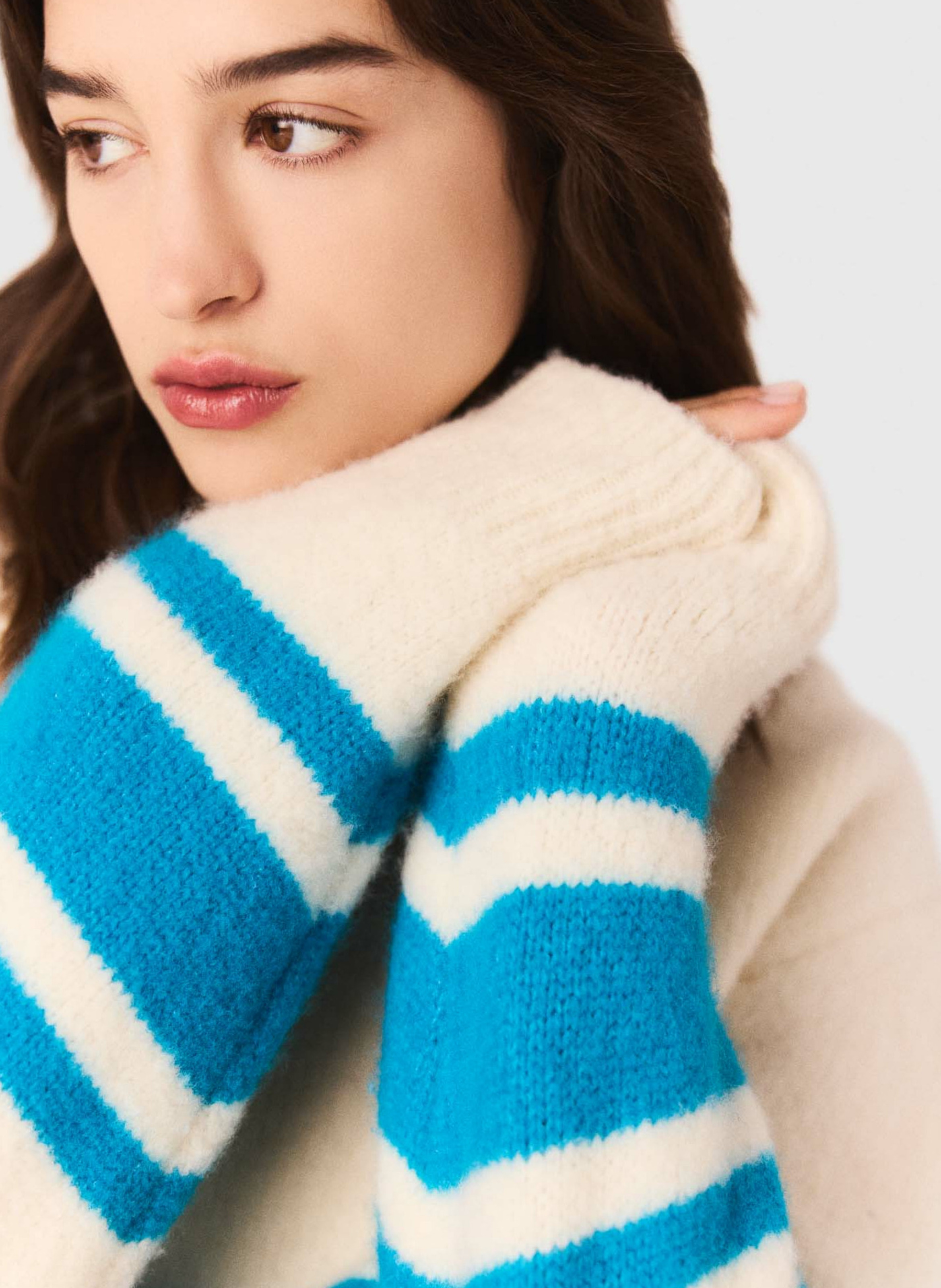 Round neck striped wool blend sweater MAJE Beige