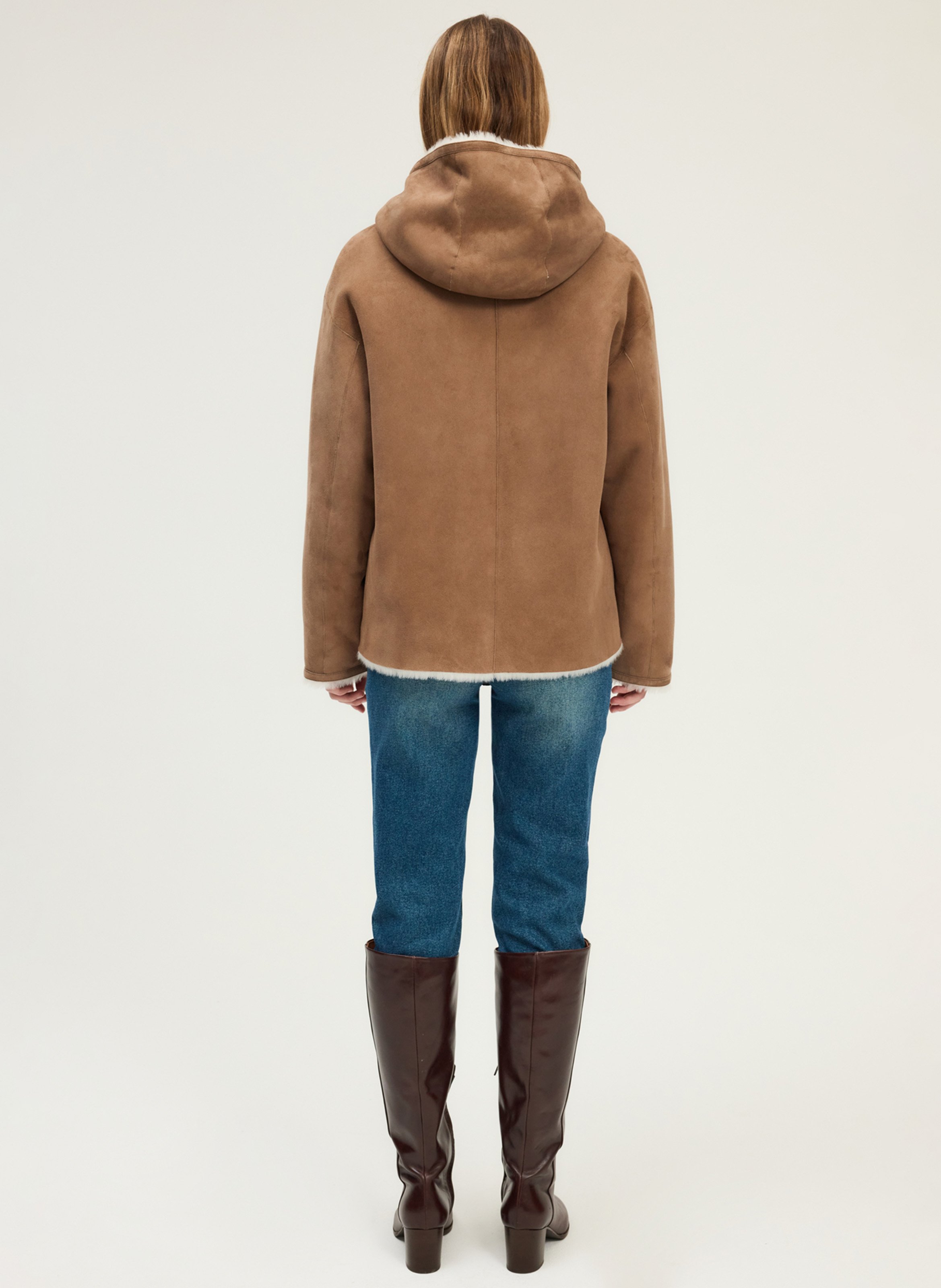 Hooded leather jacket Beige