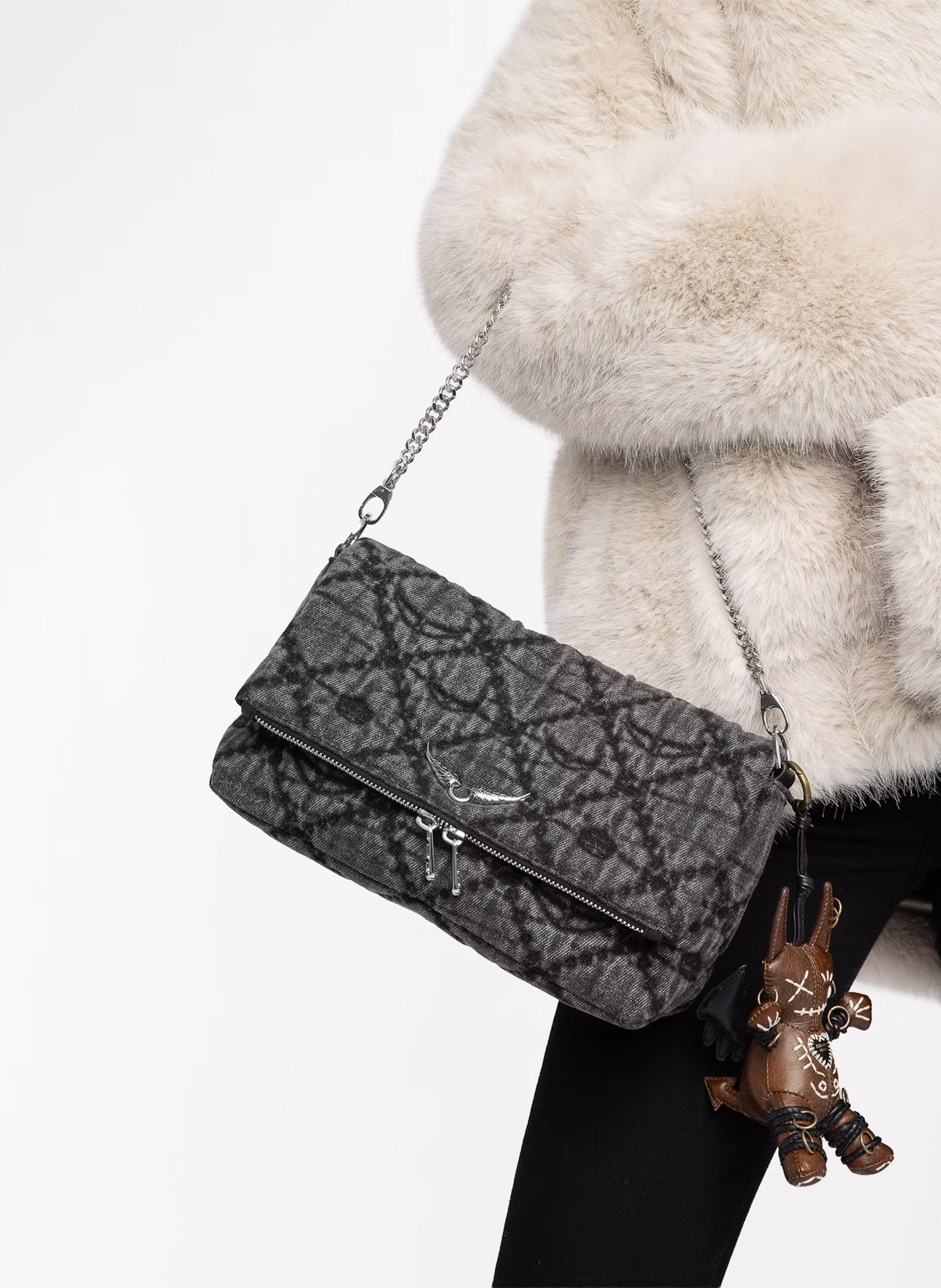 Schoudertas van denim ZADIG&VOLTAIRE Grijs