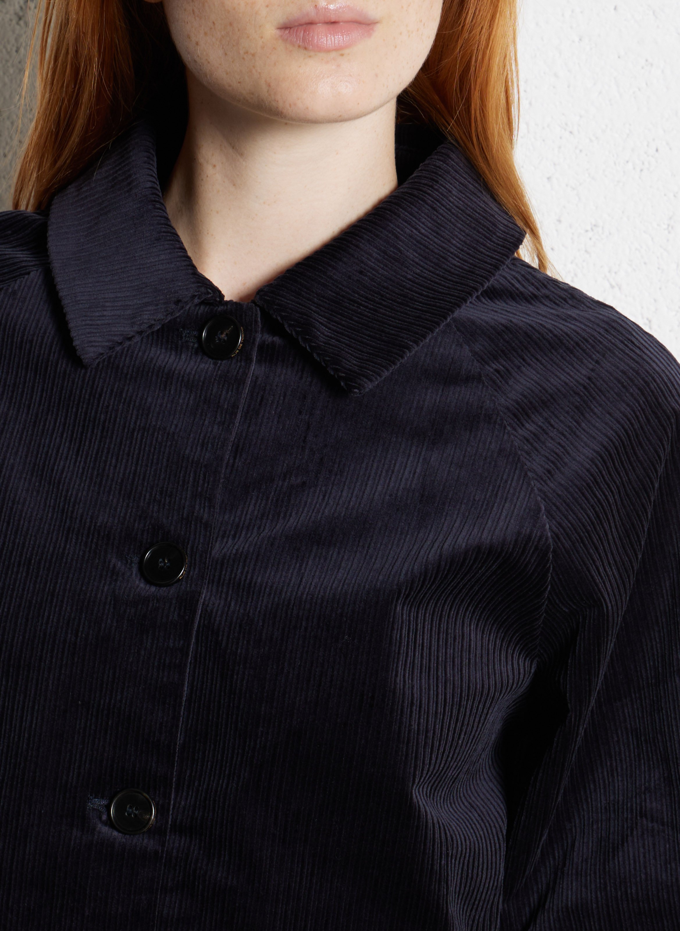 Ruime jas met klassieke kraag in ribfluweel RUE DE TOKYO Blauw