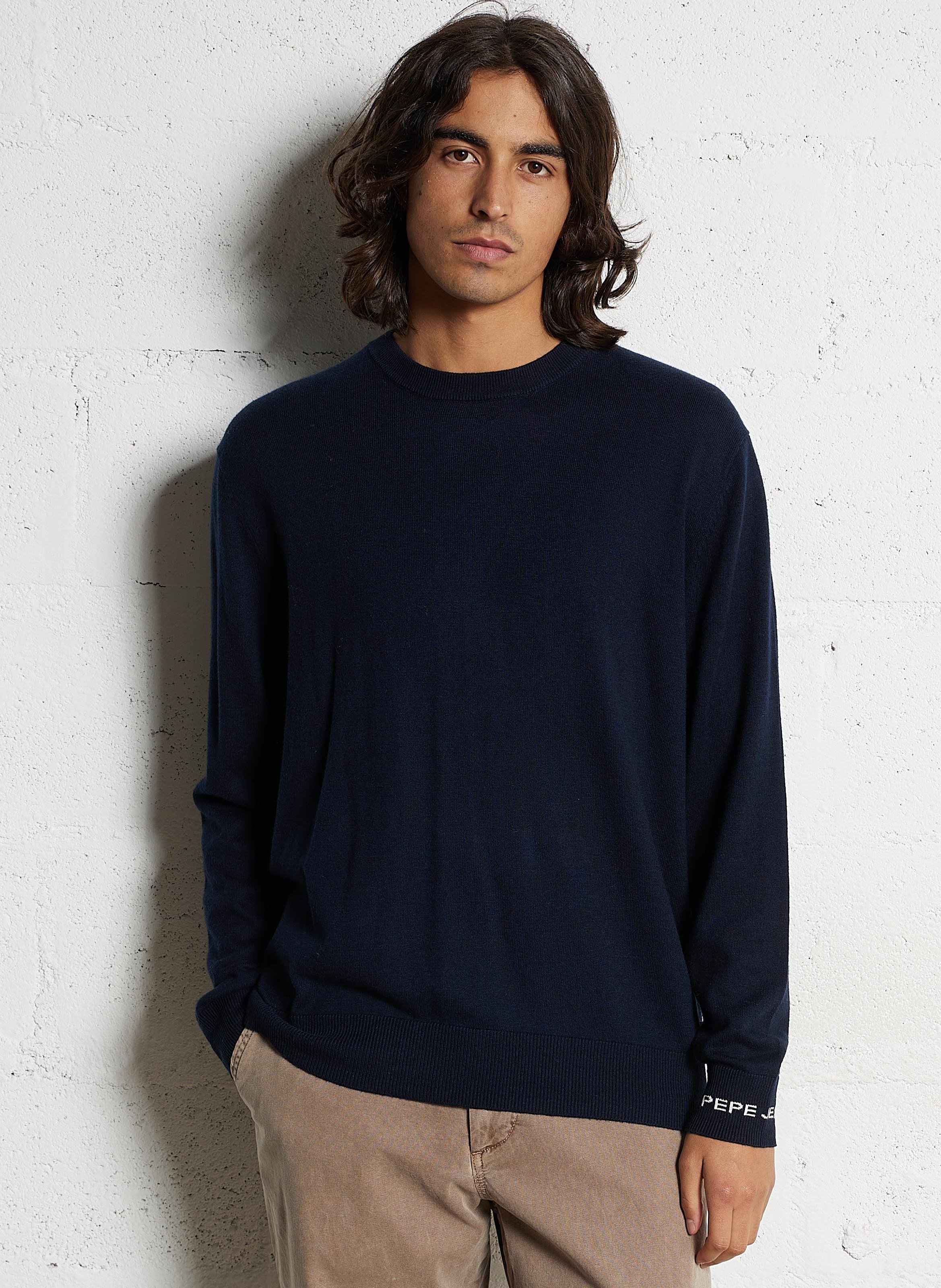 Round neck straight fit sweater in cotton and cashmere PEPE JEANS Blue