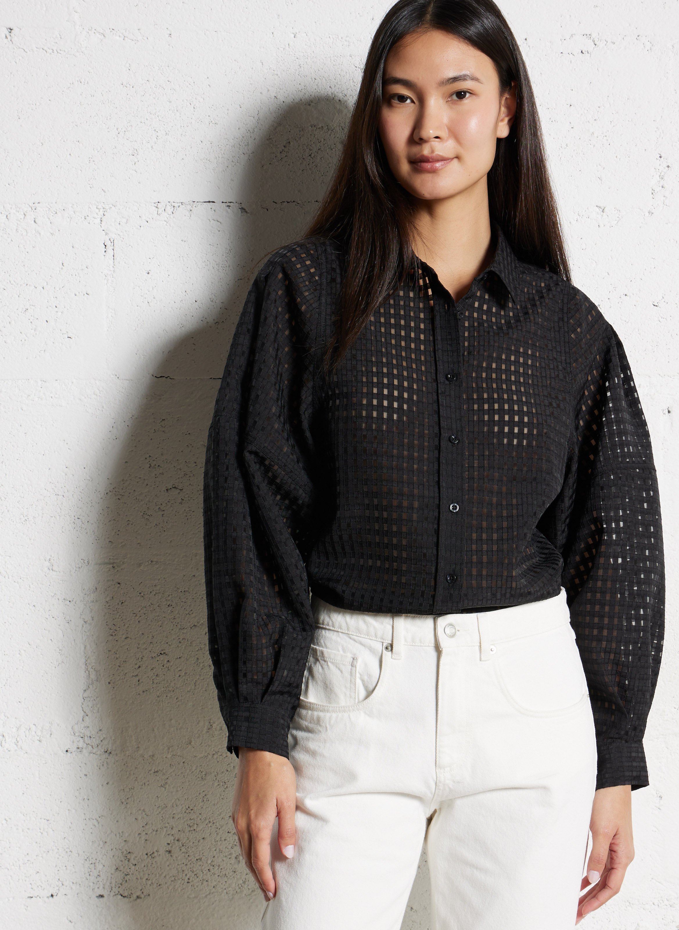 Oversized classic collar checked shirt IKKS Black