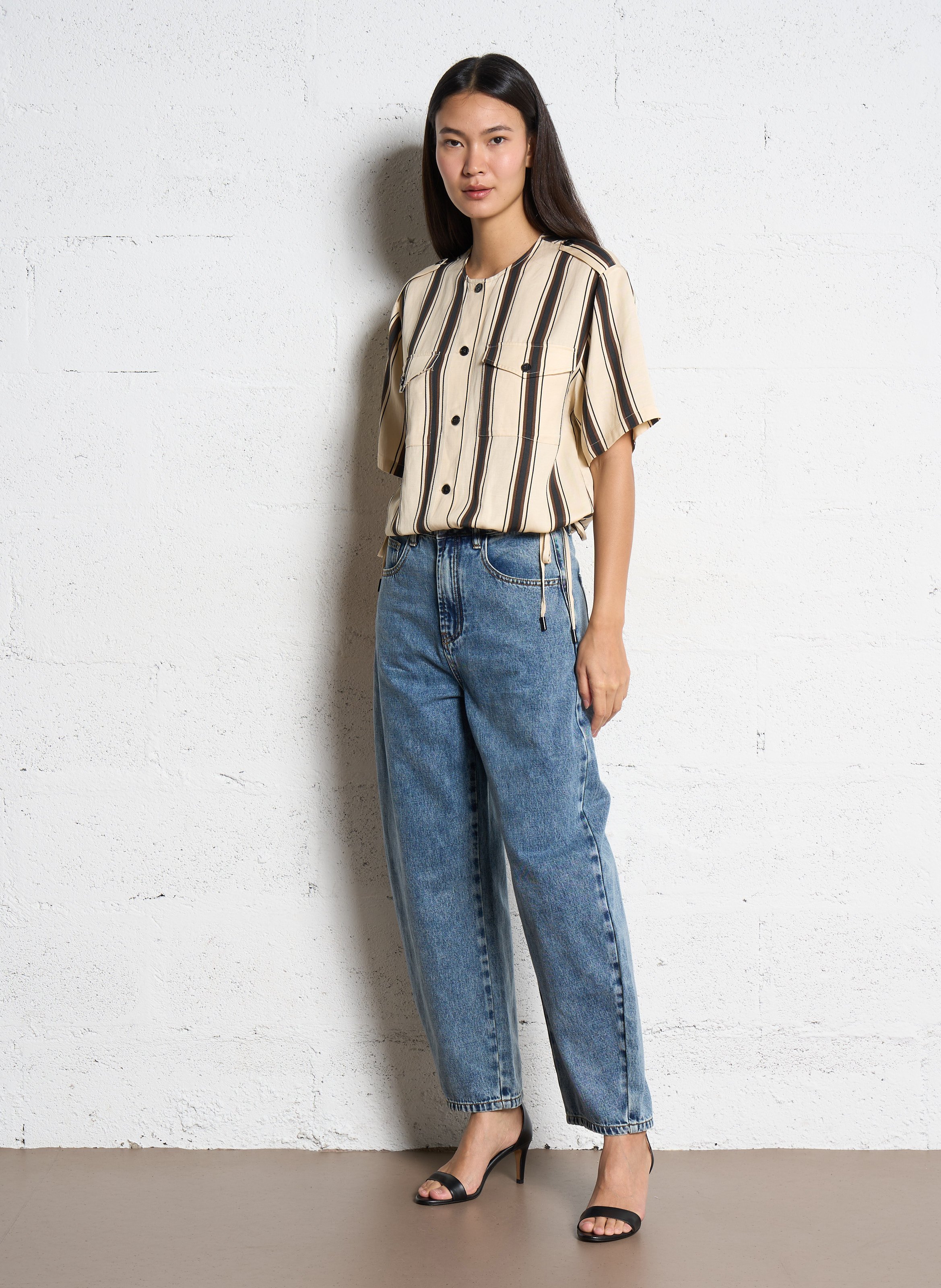 Chemise droit col V à rayures SUNCOO Blanc