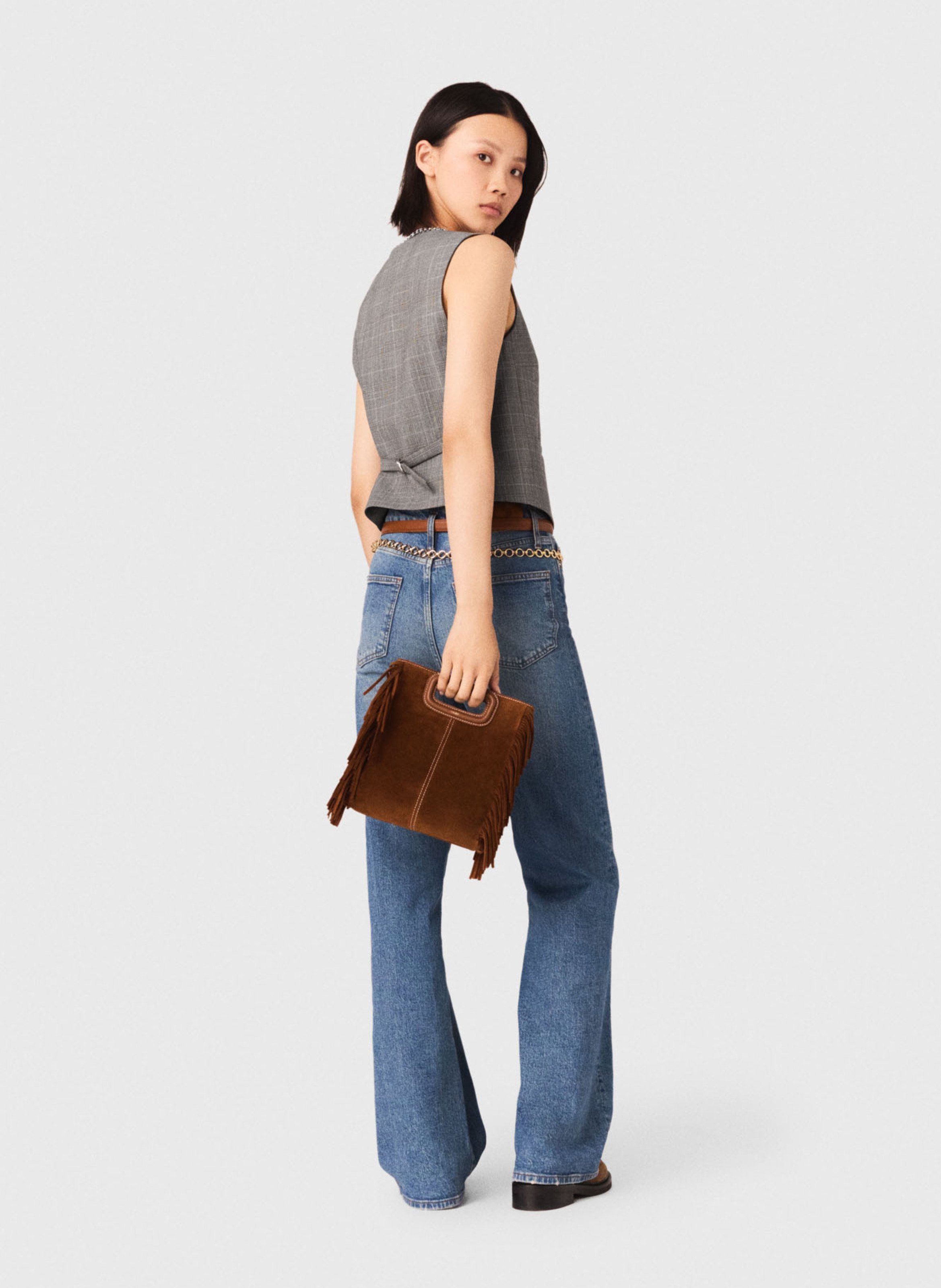 Gestreept vest van wol en kasjmier met V-hals MAJE Grijs