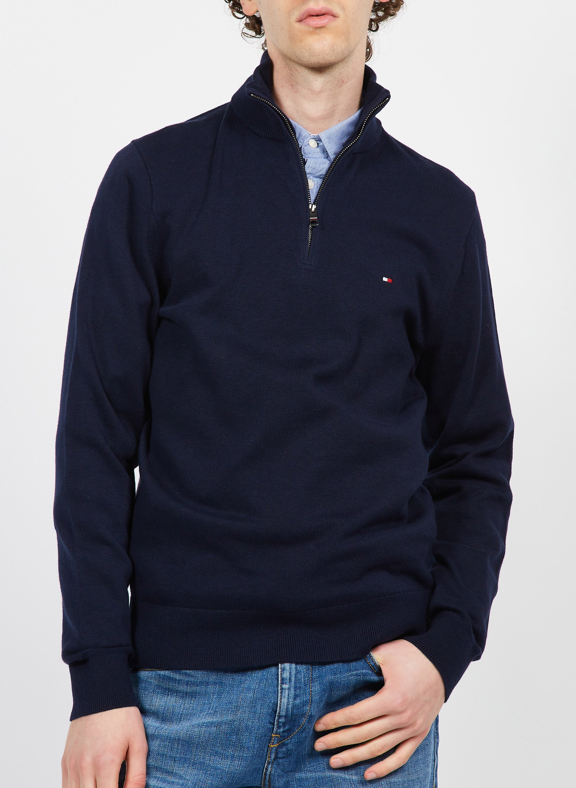 Pull col montant regular-fit en coton bio et cachemire  TOMMY HILFIGER Bleu