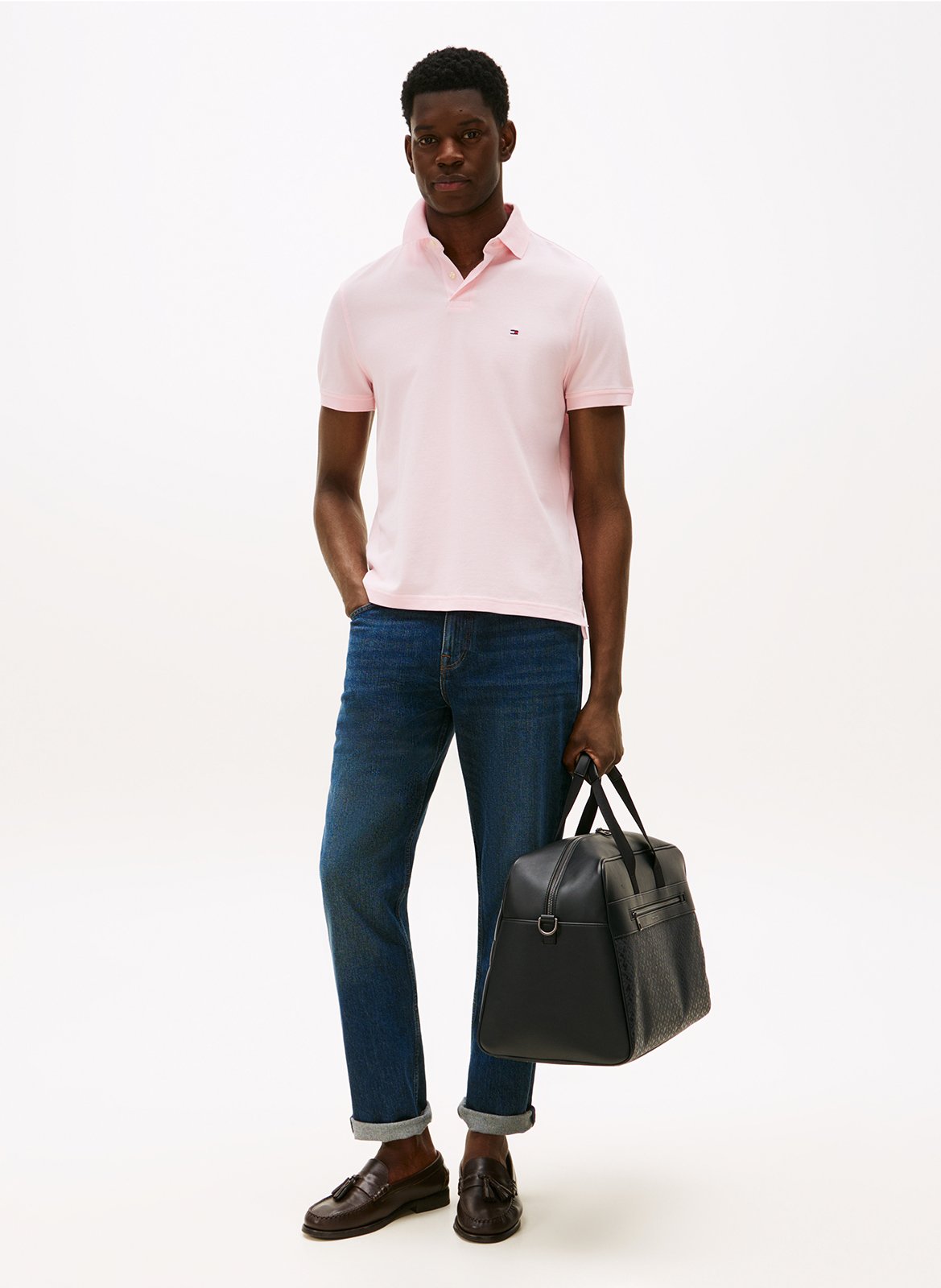 Regular-fit organic cotton-blend polo shirt Pink