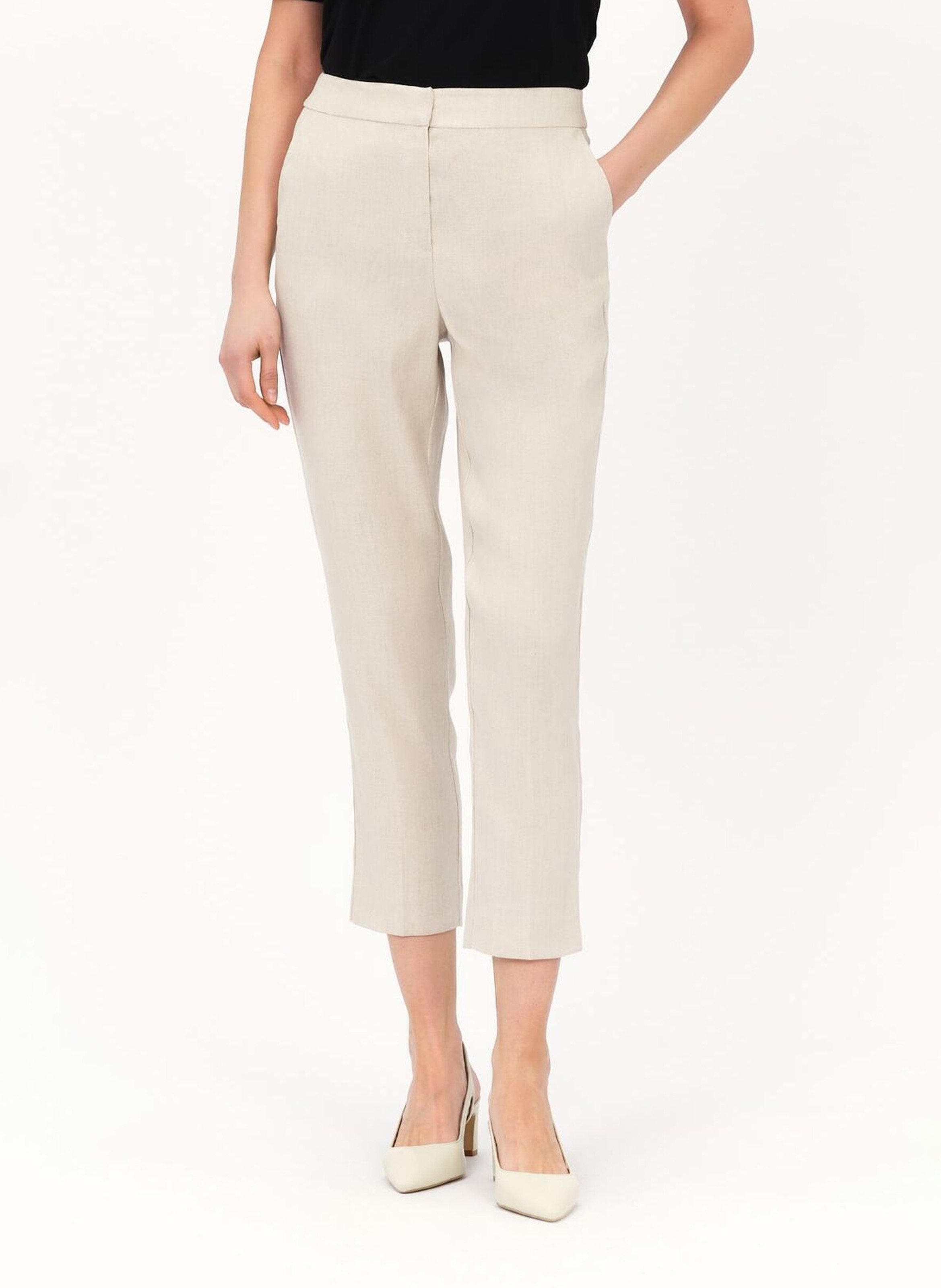 Pantalon cigarette en lin mélangé CAROLL Beige