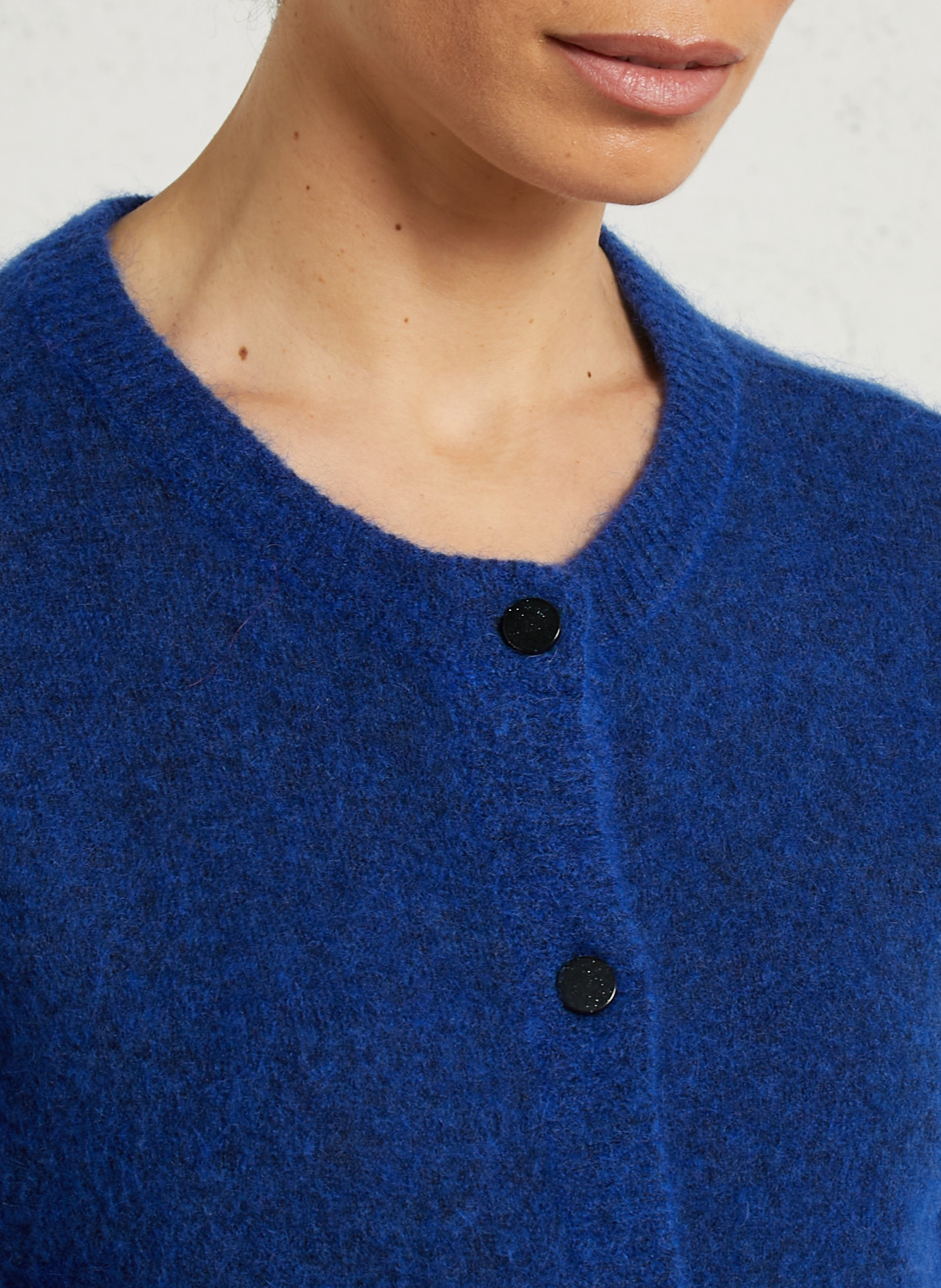 Oversized round neck mohair blend vest DES PETITS HAUTS Blue