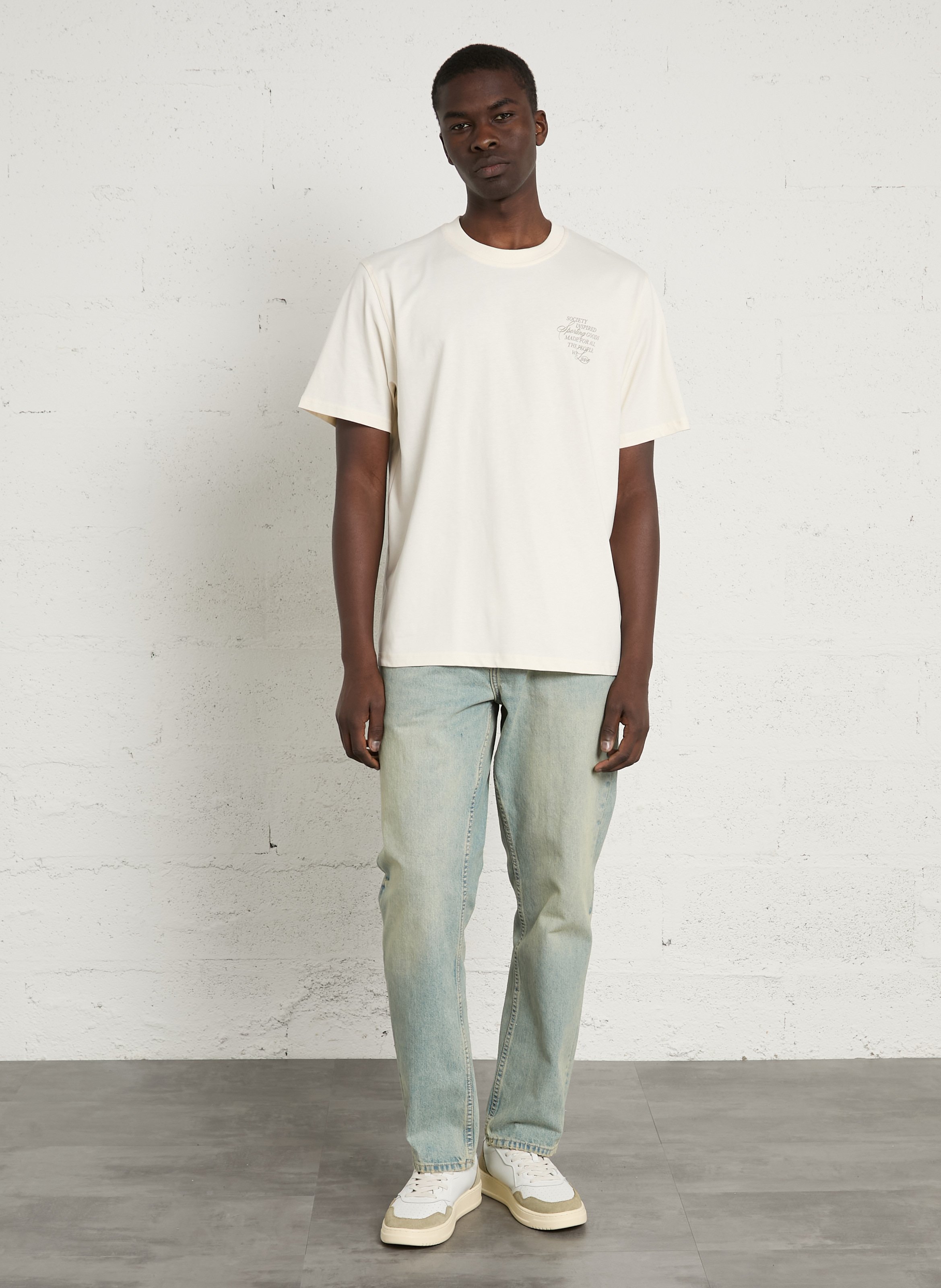 Tee-shirt droit col rond sérigraphié en coton organique LES DEUX Beige