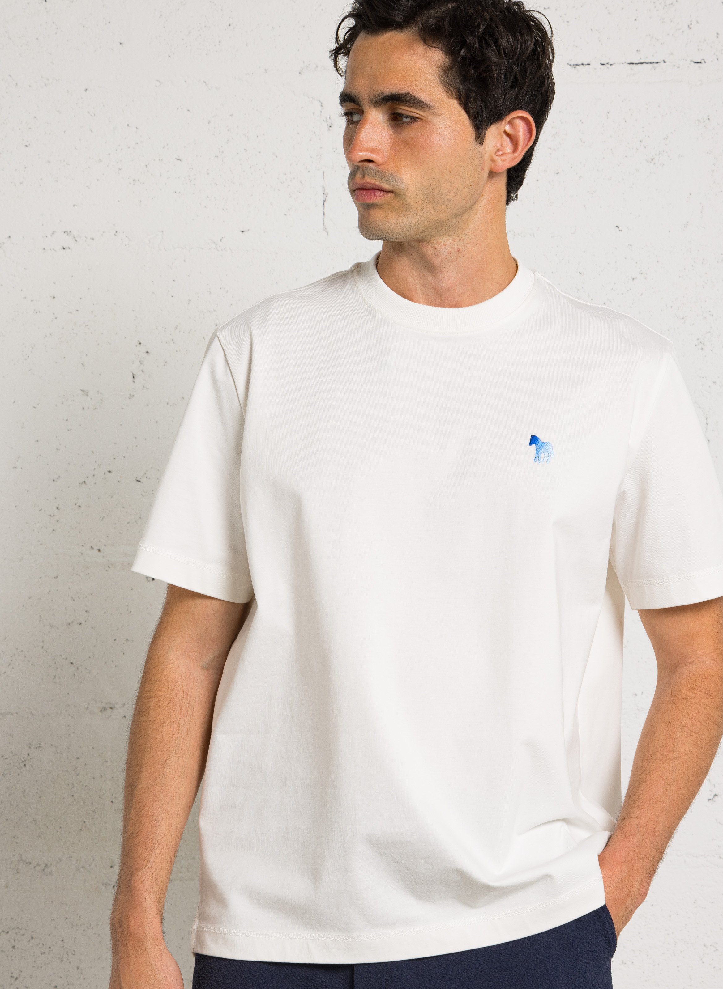 Weites Rundhals-T-Shirt aus Baumwolle mit Stickerei PAUL SMITH Weiss